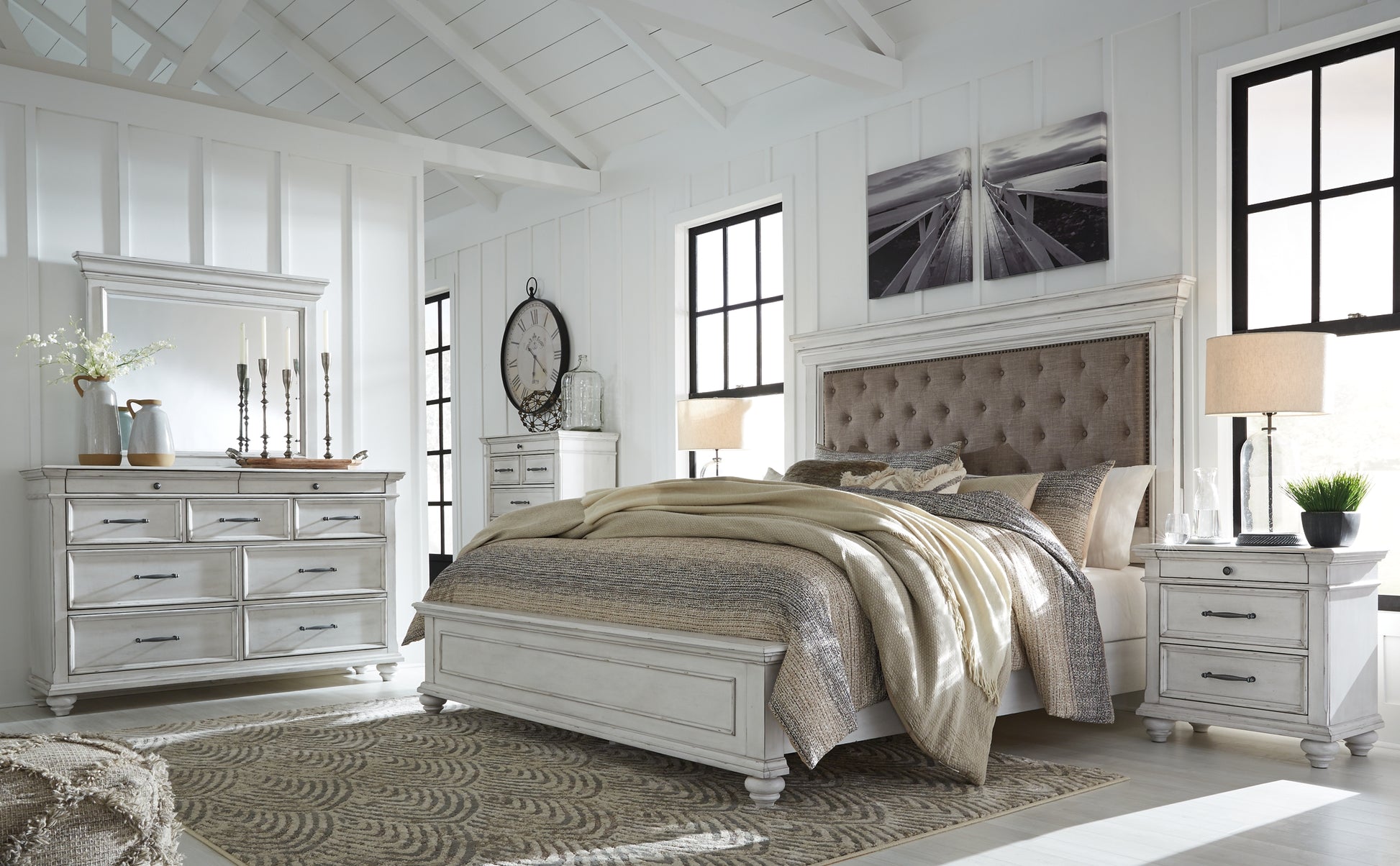 Kanwyn Queen Panel Bed with Mirrored Dresser and Chest Milwaukee Furniture of Chicago - Furniture Store in Chicago Serving Humbolt Park, Roscoe Village, Avondale, & Homan Square