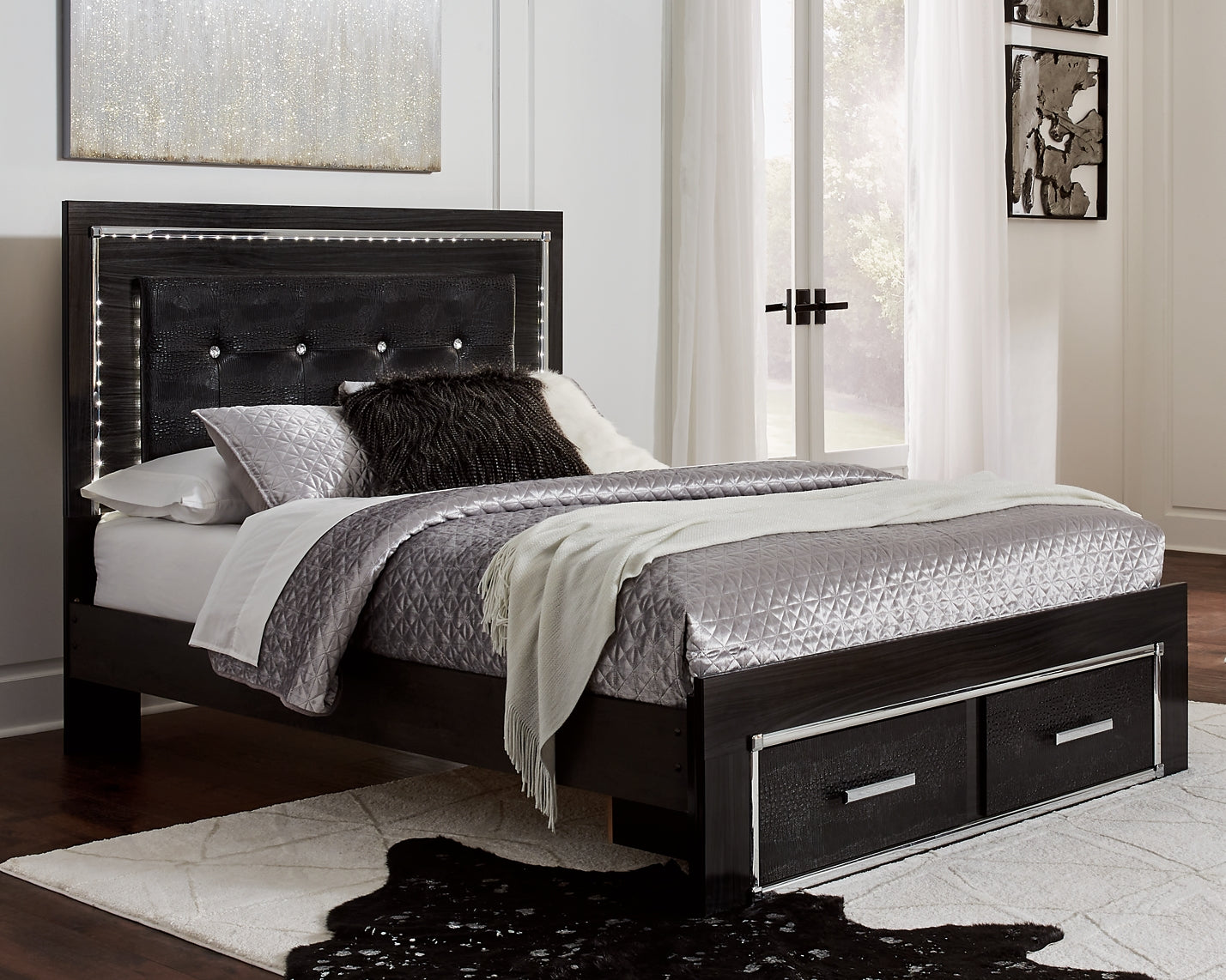 Kaydell Queen Panel Bed with Storage with Mirrored Dresser Milwaukee Furniture of Chicago - Furniture Store in Chicago Serving Humbolt Park, Roscoe Village, Avondale, & Homan Square