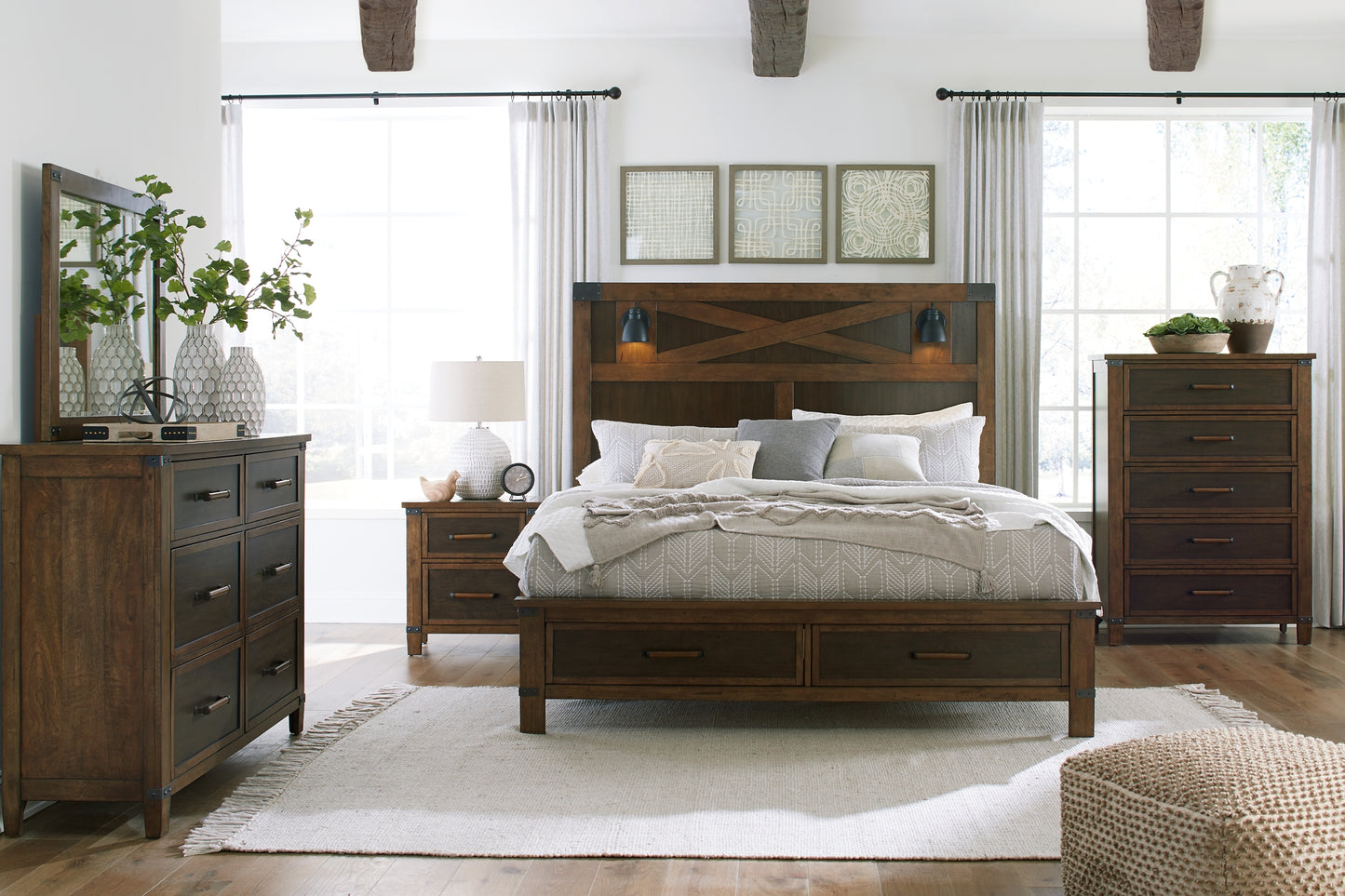 Wyattfield King Panel Bed with Mirrored Dresser, Chest and Nightstand Milwaukee Furniture of Chicago - Furniture Store in Chicago Serving Humbolt Park, Roscoe Village, Avondale, & Homan Square