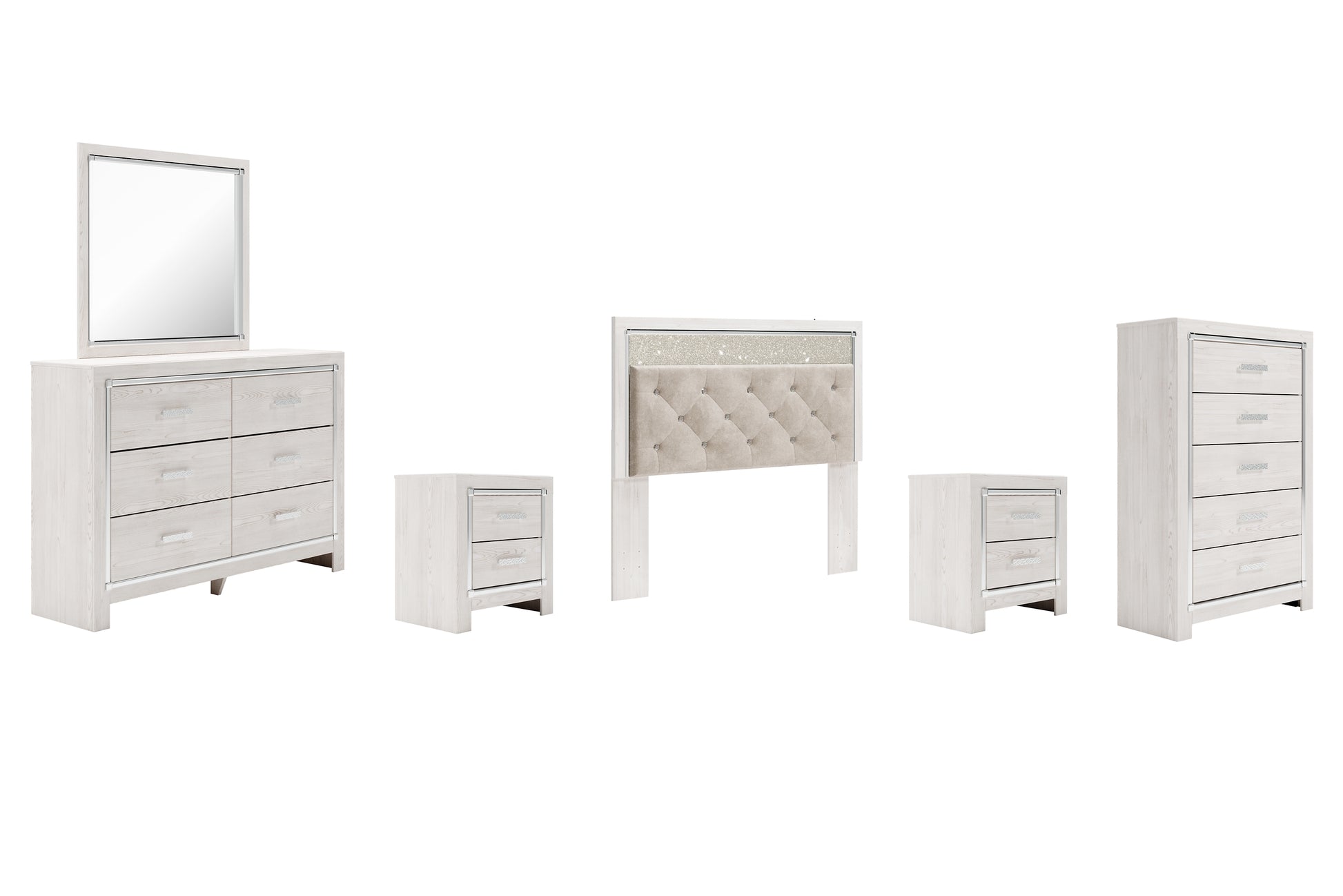 Altyra Queen Panel Headboard with Mirrored Dresser, Chest and 2 Nightstands Milwaukee Furniture of Chicago - Furniture Store in Chicago Serving Humbolt Park, Roscoe Village, Avondale, & Homan Square