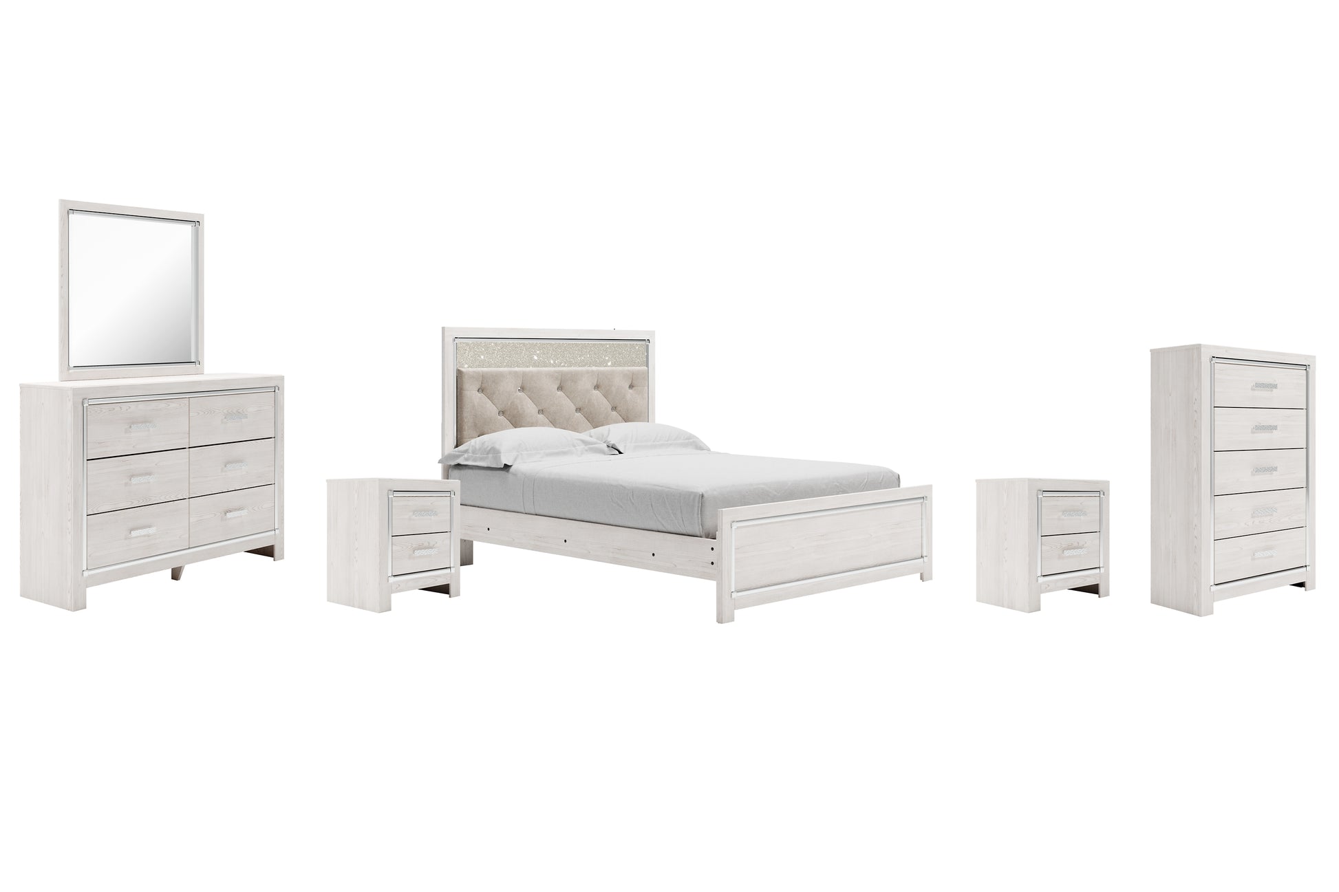 Altyra Queen Panel Bed with Mirrored Dresser, Chest and 2 Nightstands Milwaukee Furniture of Chicago - Furniture Store in Chicago Serving Humbolt Park, Roscoe Village, Avondale, & Homan Square