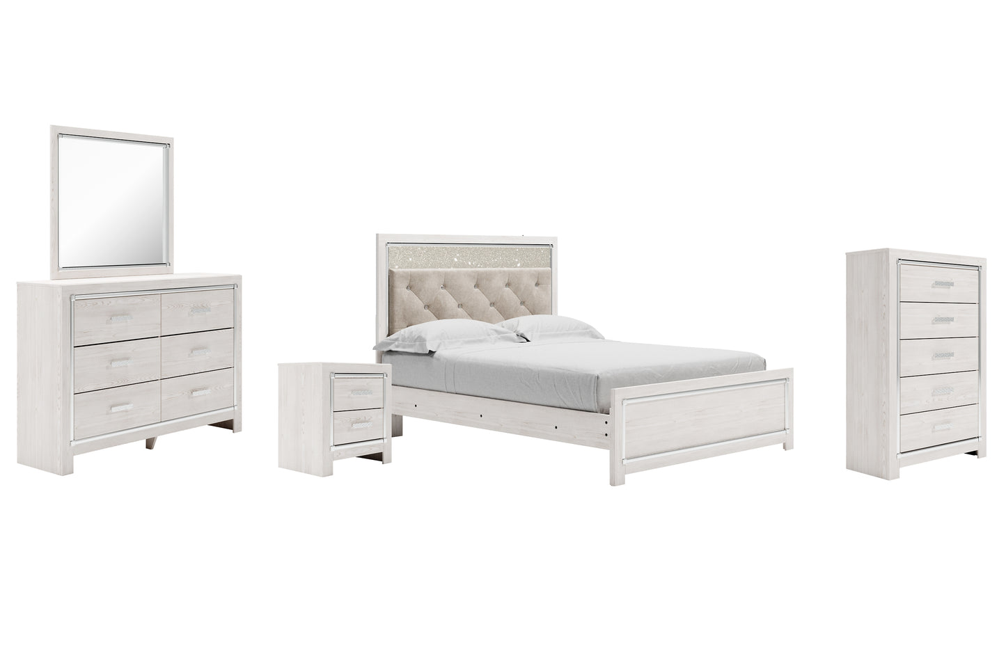 Altyra Queen Panel Bed with Mirrored Dresser, Chest and Nightstand Milwaukee Furniture of Chicago - Furniture Store in Chicago Serving Humbolt Park, Roscoe Village, Avondale, & Homan Square