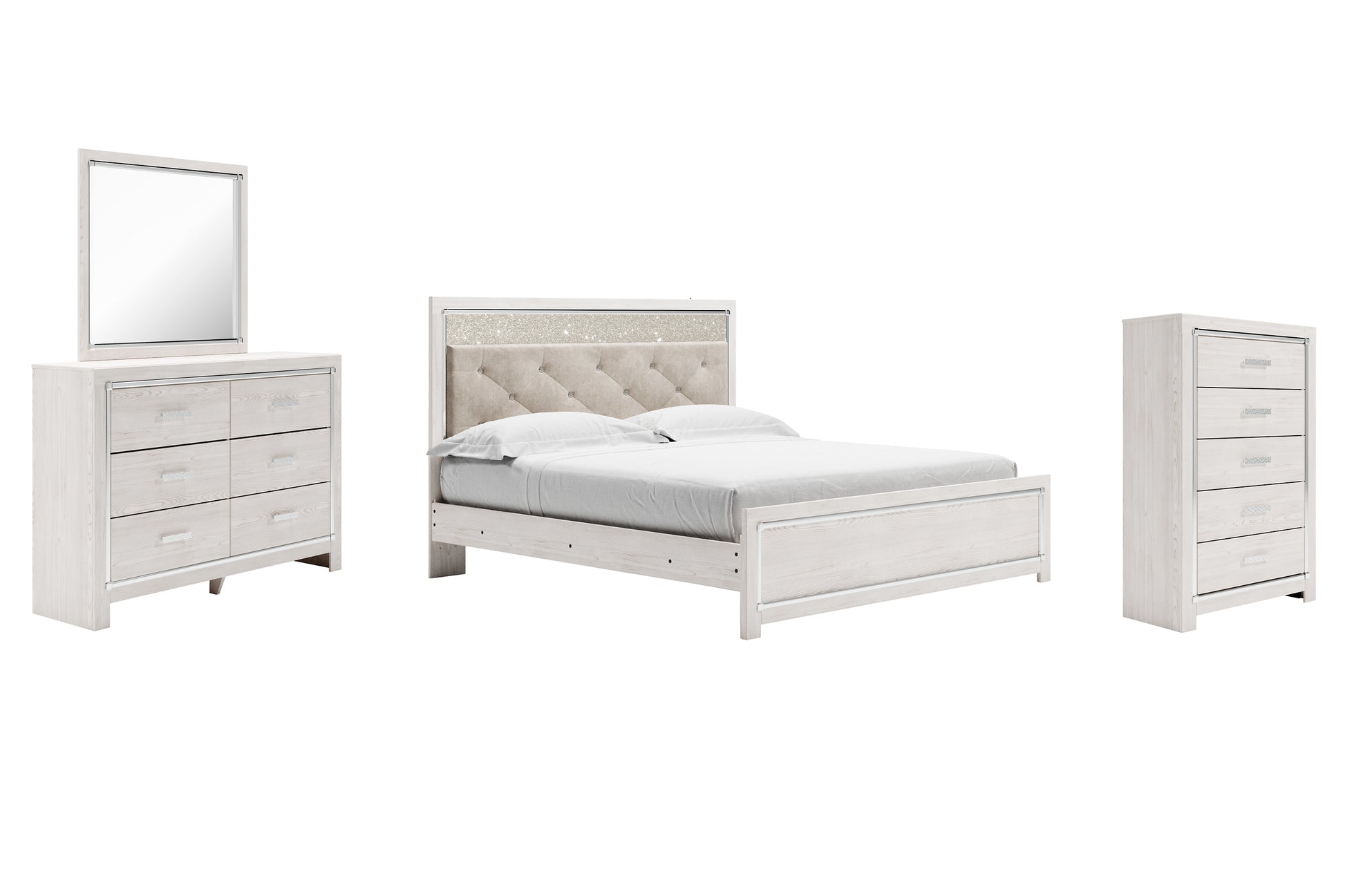 Altyra King Panel Bed with Mirrored Dresser and Chest Milwaukee Furniture of Chicago - Furniture Store in Chicago Serving Humbolt Park, Roscoe Village, Avondale, & Homan Square