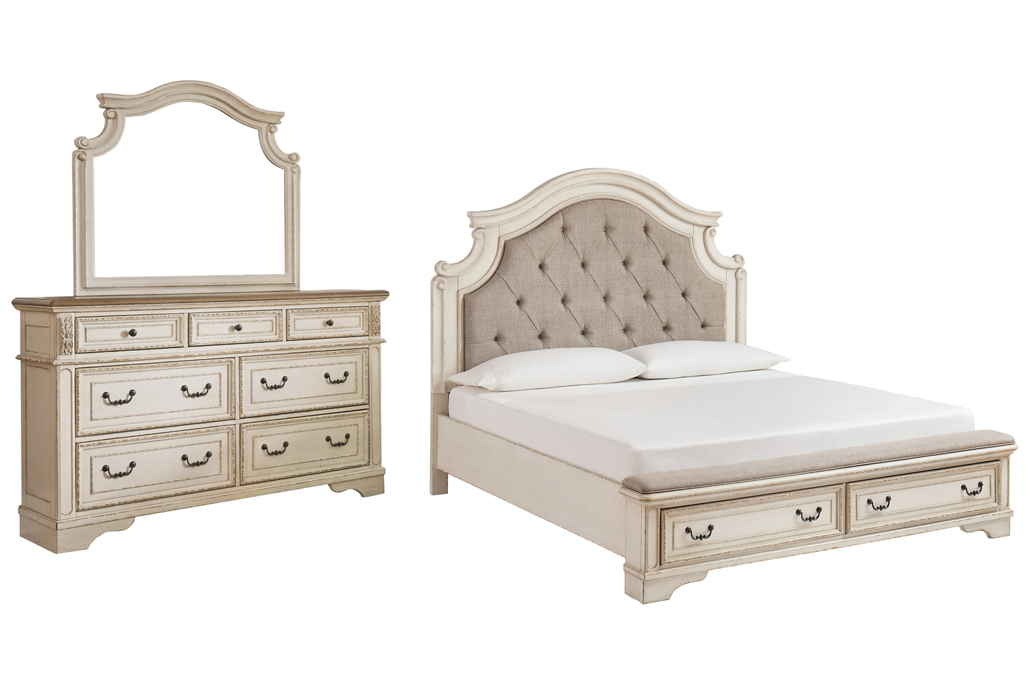 Realyn Queen Upholstered Bed with Mirrored Dresser Milwaukee Furniture of Chicago - Furniture Store in Chicago Serving Humbolt Park, Roscoe Village, Avondale, & Homan Square
