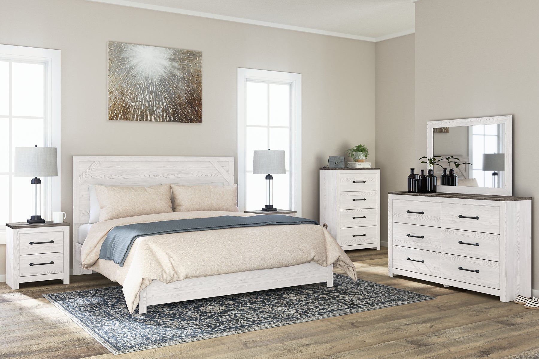 Gerridan King Panel Bed with Mirrored Dresser Milwaukee Furniture of Chicago - Furniture Store in Chicago Serving Humbolt Park, Roscoe Village, Avondale, & Homan Square