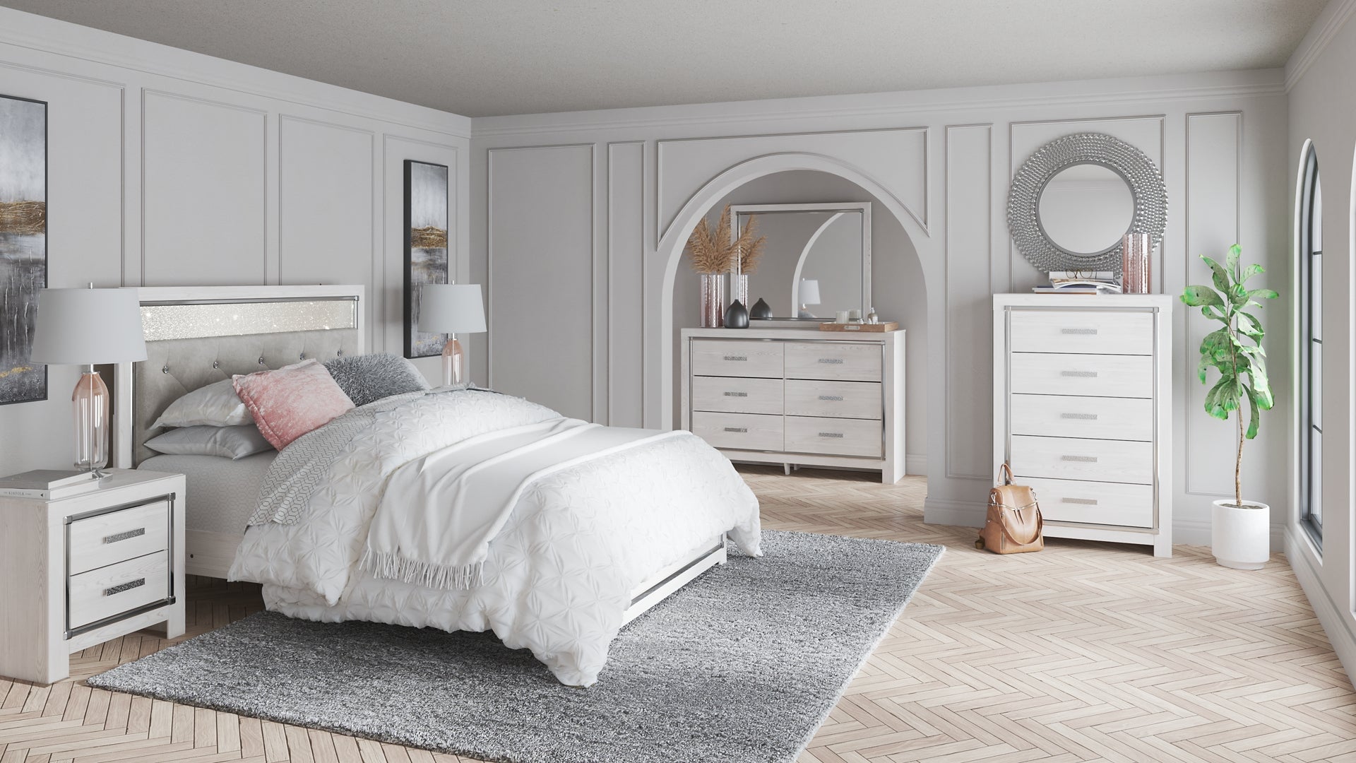 Altyra Queen Panel Headboard with Mirrored Dresser Milwaukee Furniture of Chicago - Furniture Store in Chicago Serving Humbolt Park, Roscoe Village, Avondale, & Homan Square