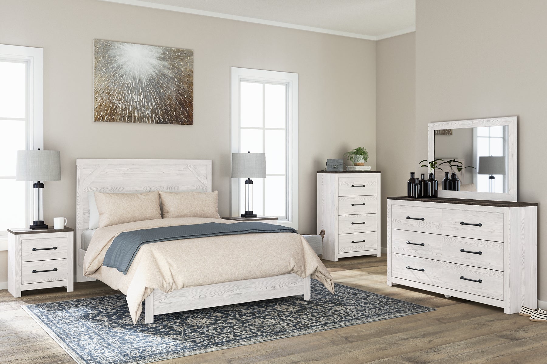 Gerridan Queen Panel Bed with Mirrored Dresser and Chest Milwaukee Furniture of Chicago - Furniture Store in Chicago Serving Humbolt Park, Roscoe Village, Avondale, & Homan Square
