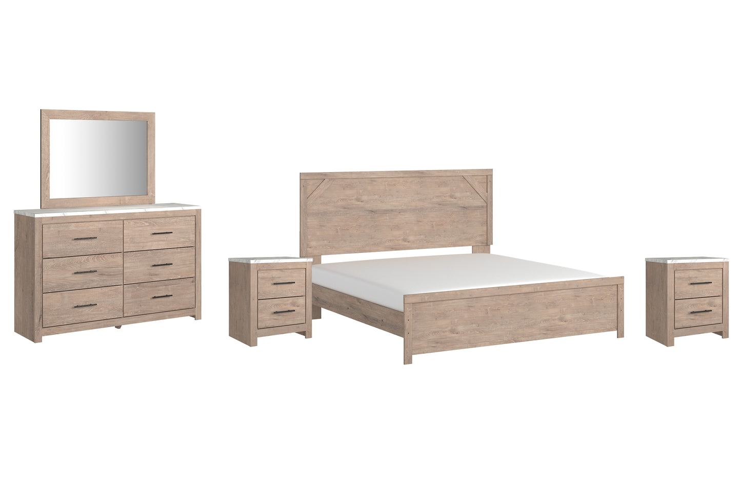 Senniberg King Panel Bed with Mirrored Dresser and 2 Nightstands Milwaukee Furniture of Chicago - Furniture Store in Chicago Serving Humbolt Park, Roscoe Village, Avondale, & Homan Square