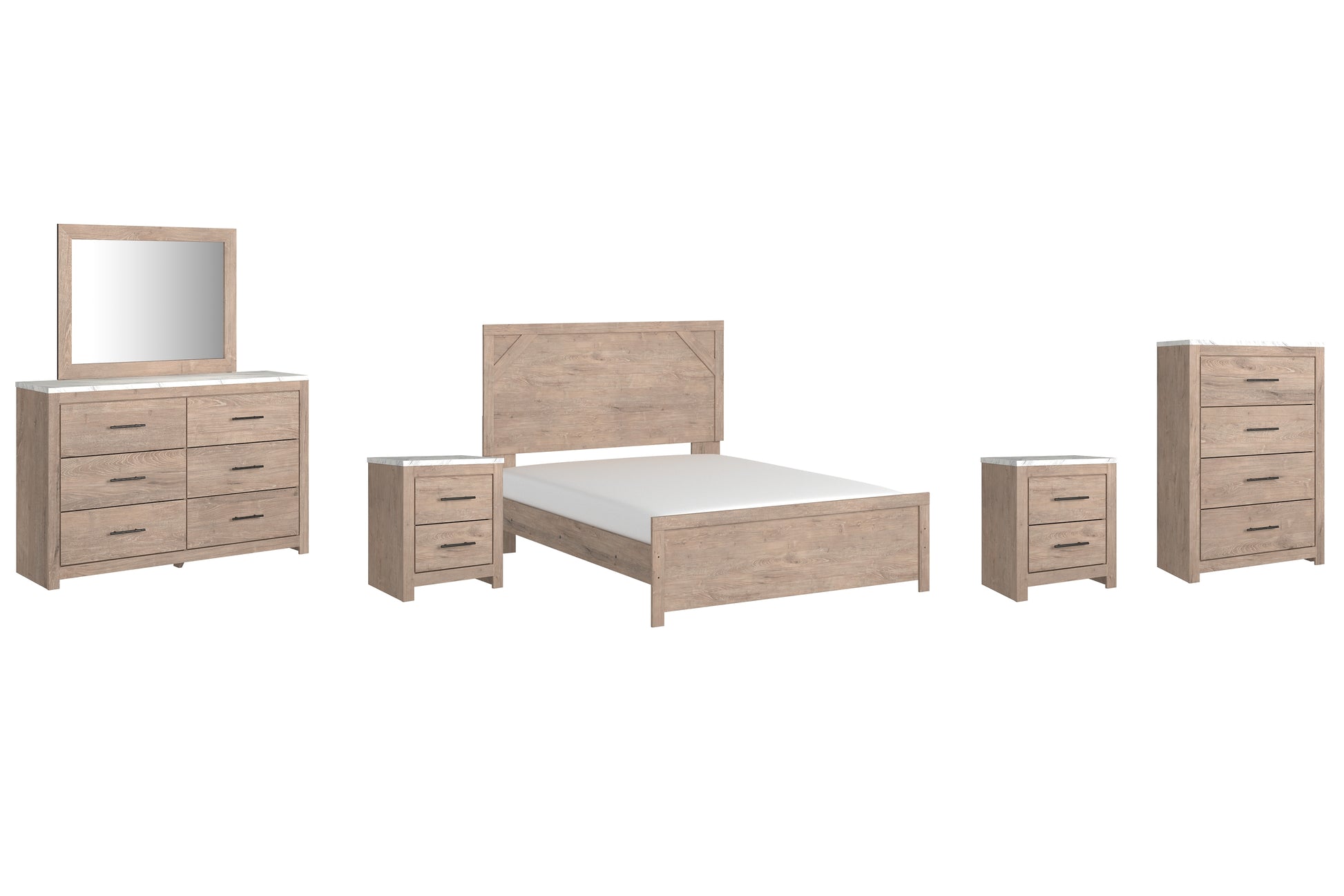 Senniberg Queen Panel Bed with Mirrored Dresser, Chest and 2 Nightstands Milwaukee Furniture of Chicago - Furniture Store in Chicago Serving Humbolt Park, Roscoe Village, Avondale, & Homan Square