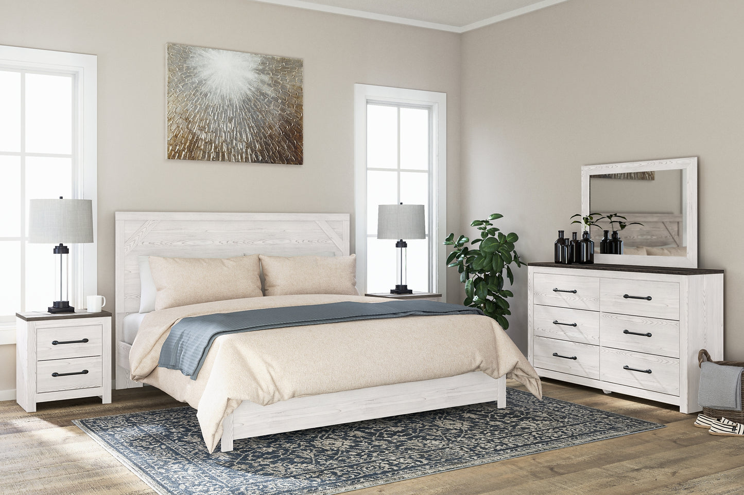 Gerridan King Panel Bed with Mirrored Dresser and 2 Nightstands Milwaukee Furniture of Chicago - Furniture Store in Chicago Serving Humbolt Park, Roscoe Village, Avondale, & Homan Square