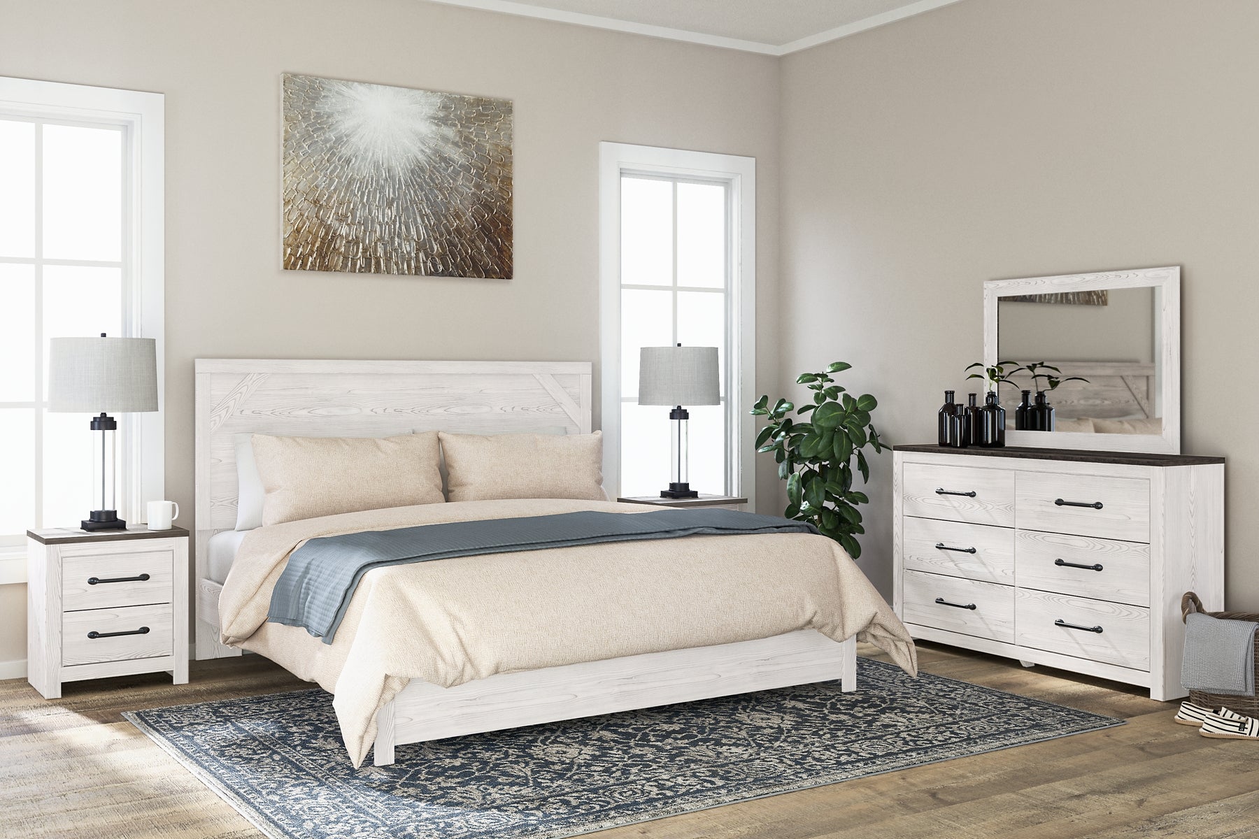 Gerridan King Panel Bed with Mirrored Dresser and 2 Nightstands Milwaukee Furniture of Chicago - Furniture Store in Chicago Serving Humbolt Park, Roscoe Village, Avondale, & Homan Square