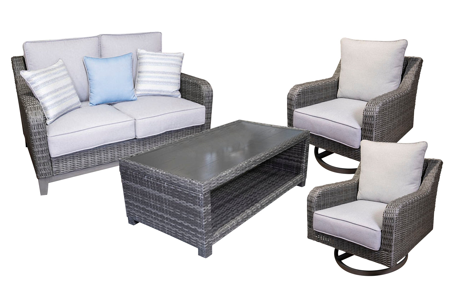 Elite Park Outdoor Loveseat and 2 Lounge Chairs with Coffee Table Milwaukee Furniture of Chicago - Furniture Store in Chicago Serving Humbolt Park, Roscoe Village, Avondale, & Homan Square