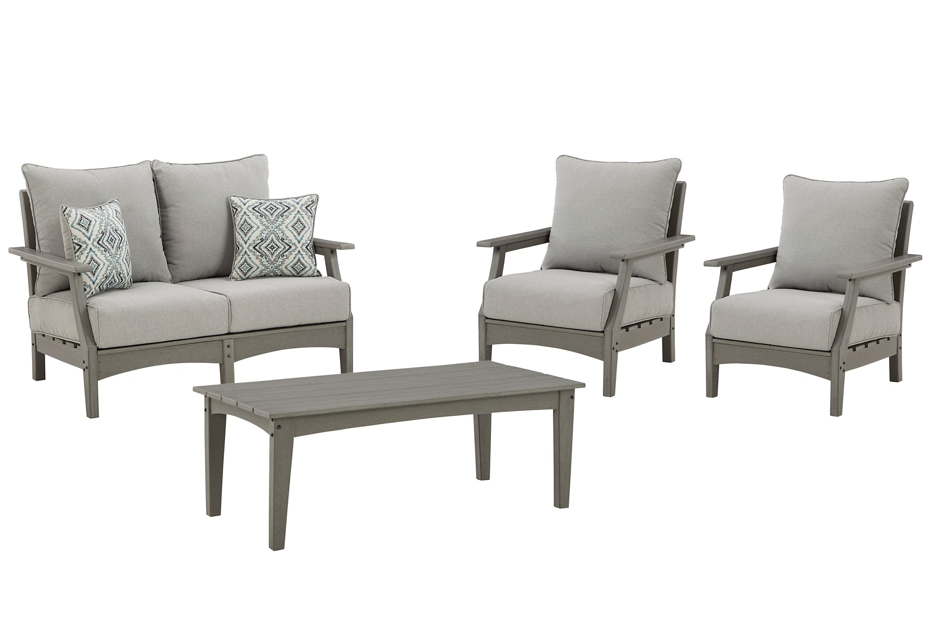 Visola Outdoor Loveseat and 2 Lounge Chairs with Coffee Table Milwaukee Furniture of Chicago - Furniture Store in Chicago Serving Humbolt Park, Roscoe Village, Avondale, & Homan Square