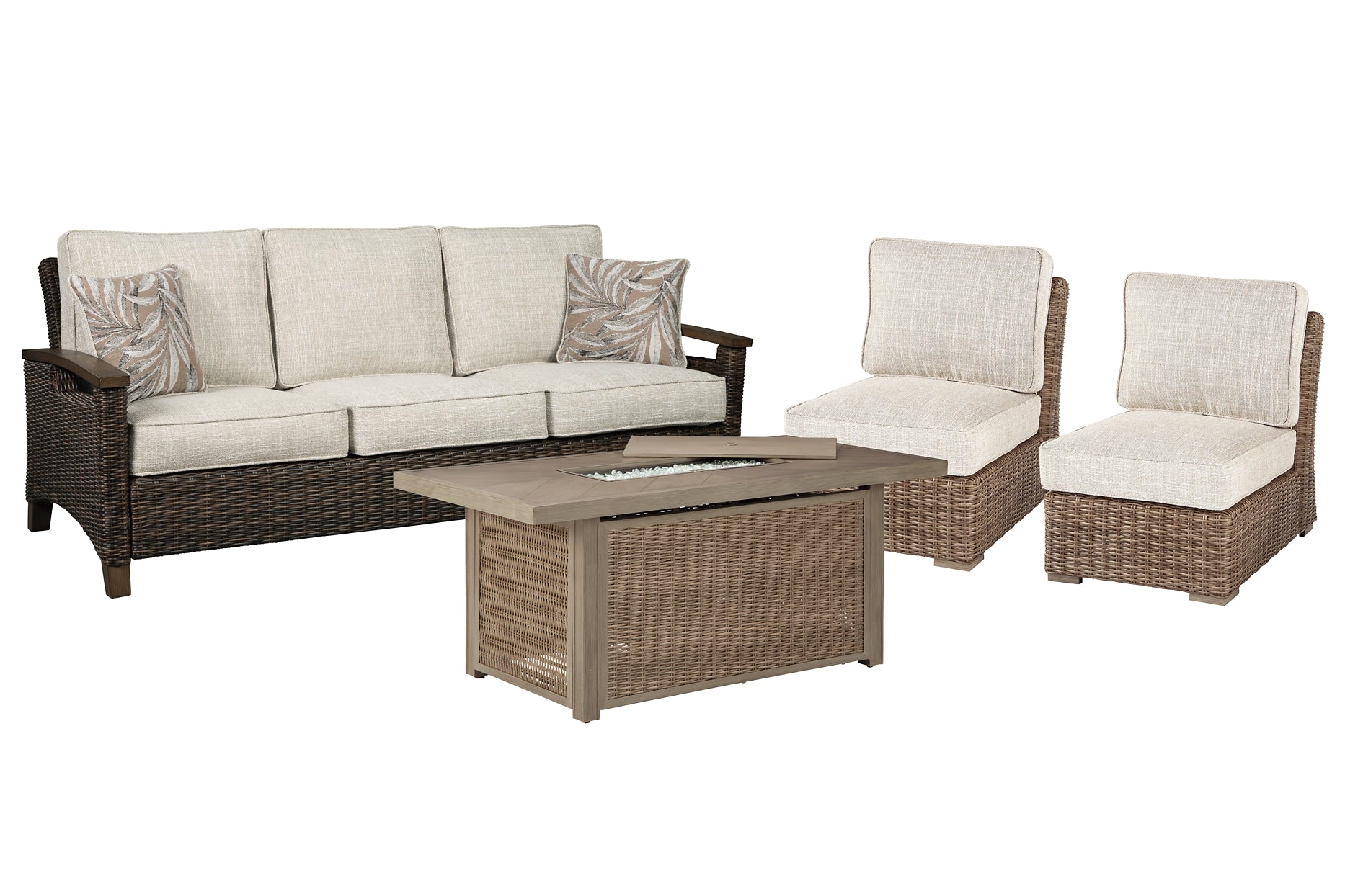 Beachcroft Outdoor Sofa and 2 Lounge Chairs with Fire Pit Table Milwaukee Furniture of Chicago - Furniture Store in Chicago Serving Humbolt Park, Roscoe Village, Avondale, & Homan Square