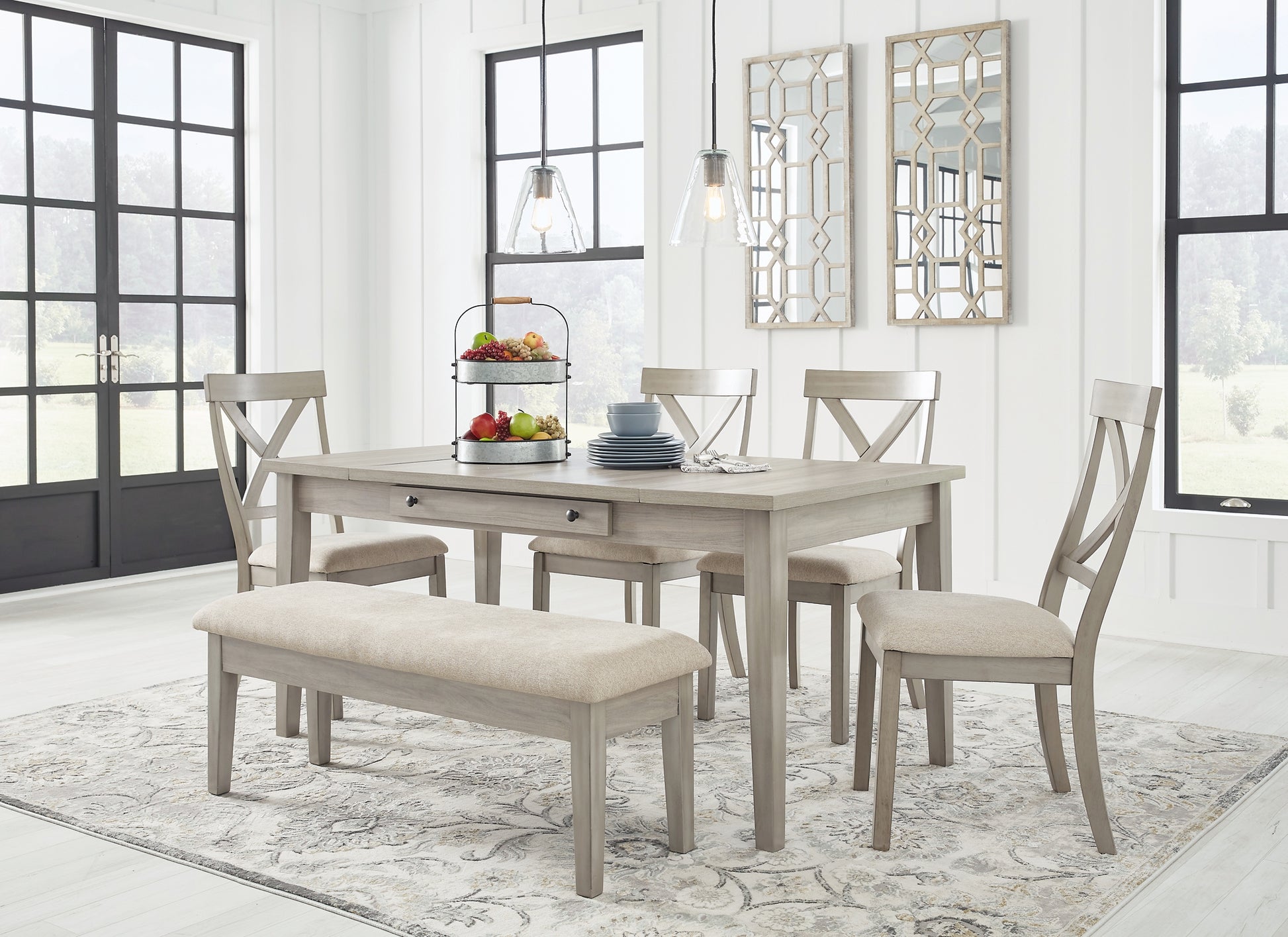 Parellen Dining Table and 4 Chairs and Bench Milwaukee Furniture of Chicago - Furniture Store in Chicago Serving Humbolt Park, Roscoe Village, Avondale, & Homan Square