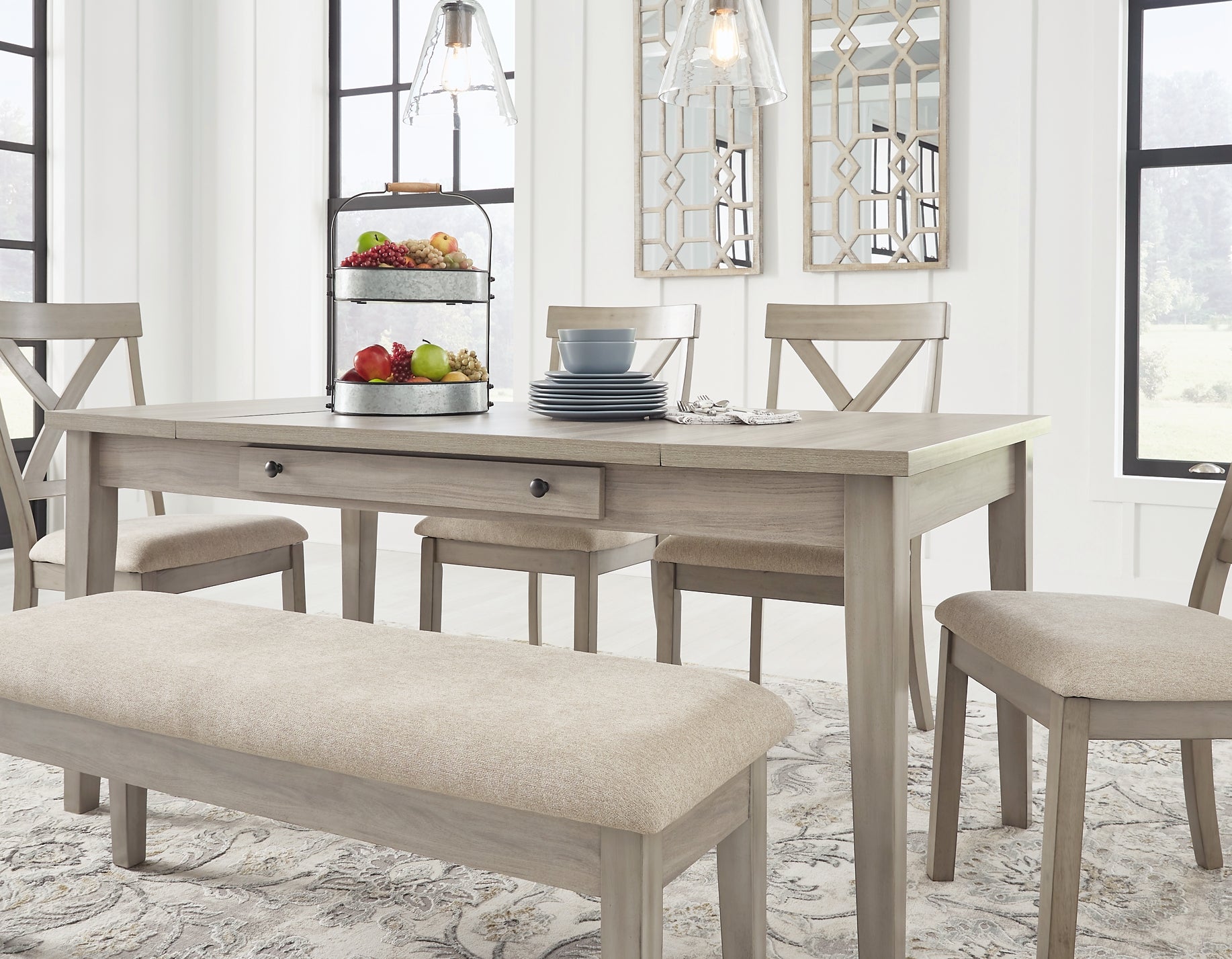 Parellen Dining Table and 4 Chairs and Bench Milwaukee Furniture of Chicago - Furniture Store in Chicago Serving Humbolt Park, Roscoe Village, Avondale, & Homan Square