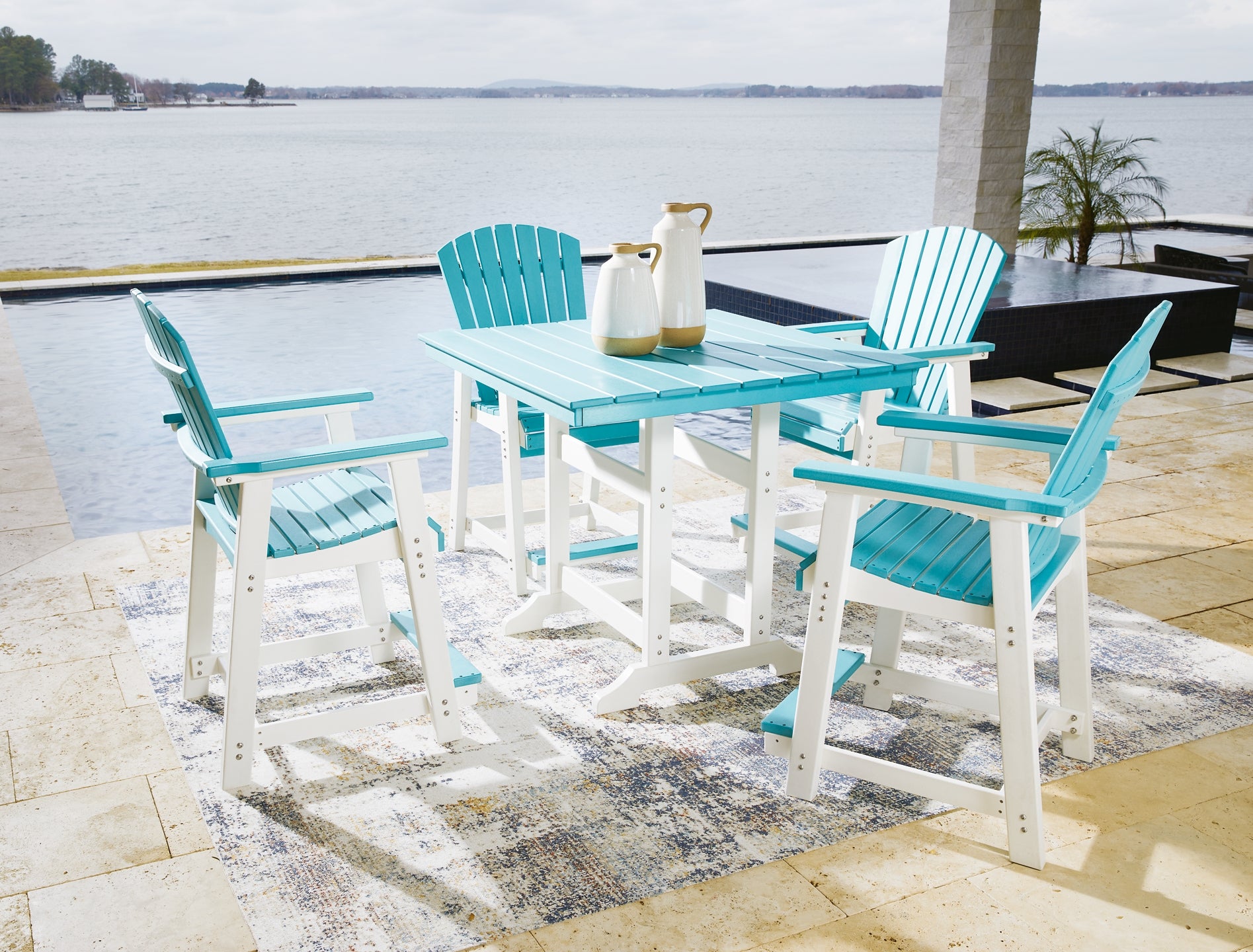 Eisely Outdoor Counter Height Dining Table and 4 Barstools Milwaukee Furniture of Chicago - Furniture Store in Chicago Serving Humbolt Park, Roscoe Village, Avondale, & Homan Square