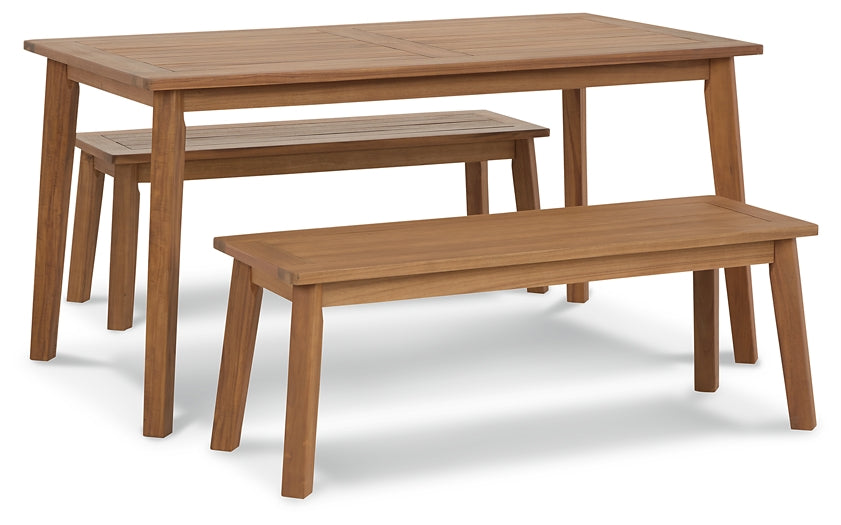 Janiyah Outdoor Dining Table and 2 Benches Milwaukee Furniture of Chicago - Furniture Store in Chicago Serving Humbolt Park, Roscoe Village, Avondale, & Homan Square