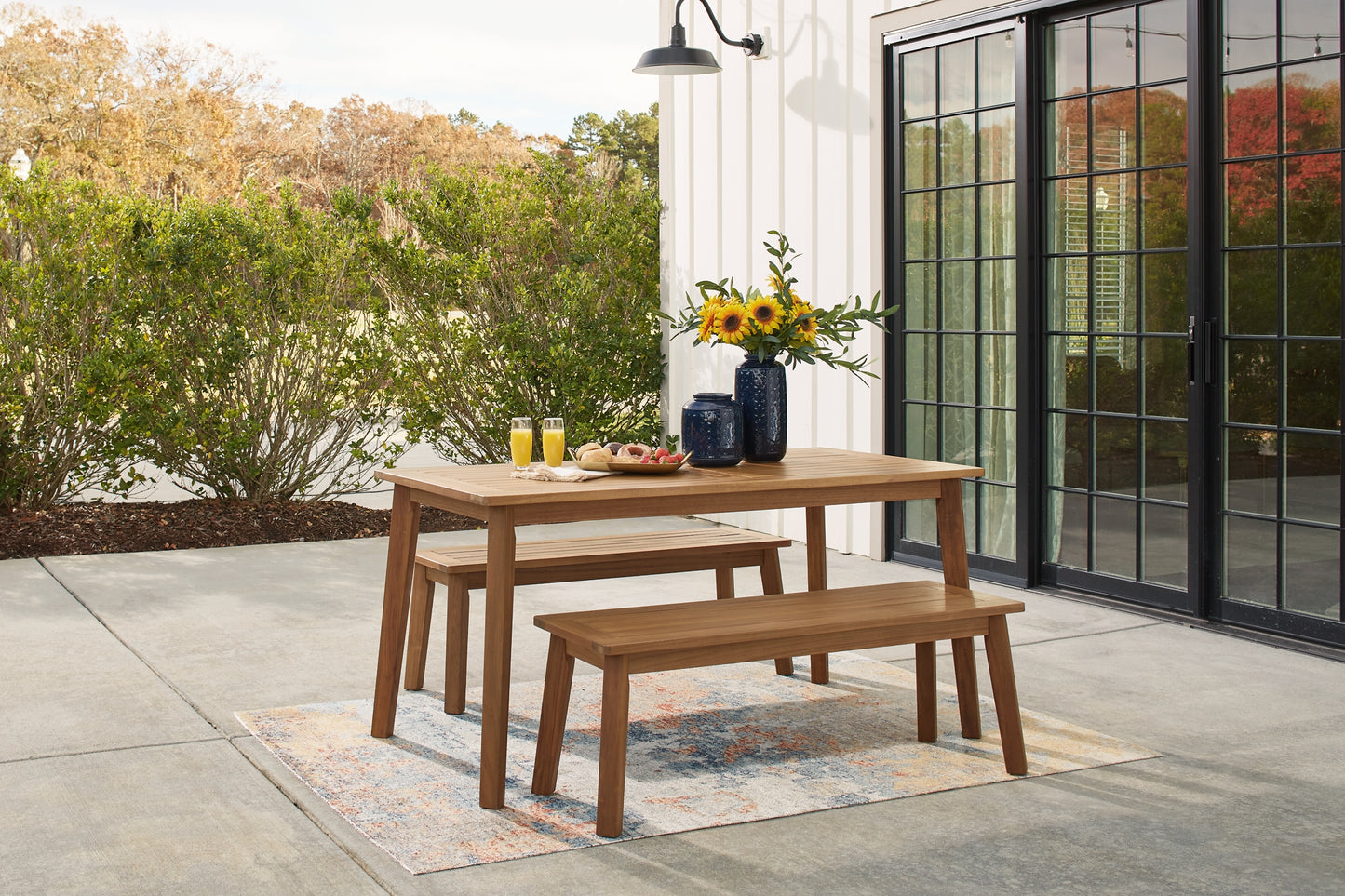 Janiyah Outdoor Dining Table and 2 Benches Milwaukee Furniture of Chicago - Furniture Store in Chicago Serving Humbolt Park, Roscoe Village, Avondale, & Homan Square