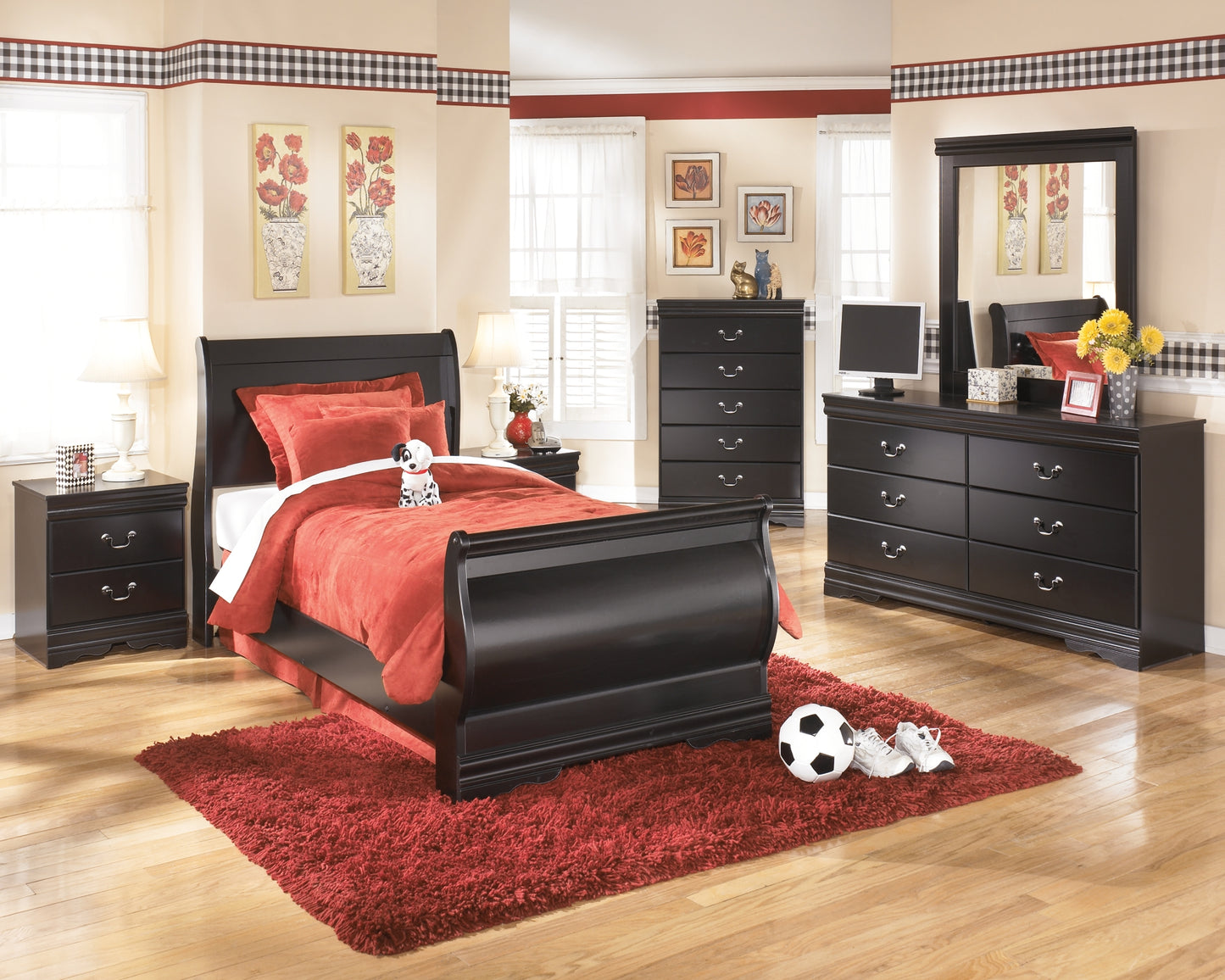 Huey Vineyard Full Sleigh Bed with Mirrored Dresser, Chest and Nightstand Milwaukee Furniture of Chicago - Furniture Store in Chicago Serving Humbolt Park, Roscoe Village, Avondale, & Homan Square