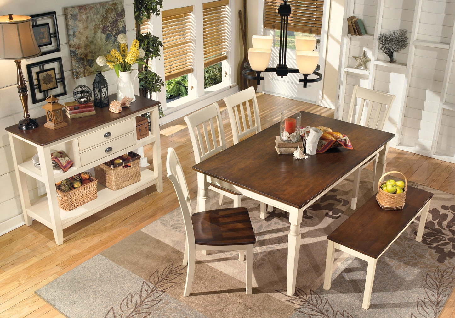Whitesburg Dining Table and 4 Chairs and Bench Milwaukee Furniture of Chicago - Furniture Store in Chicago Serving Humbolt Park, Roscoe Village, Avondale, & Homan Square