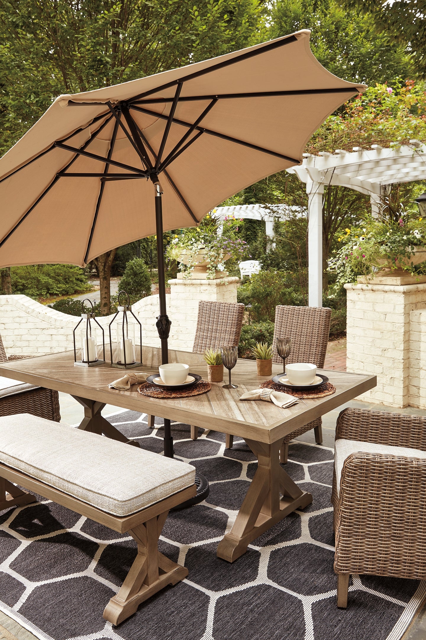 Beachcroft Outdoor Dining Table and 4 Chairs and Bench Milwaukee Furniture of Chicago - Furniture Store in Chicago Serving Humbolt Park, Roscoe Village, Avondale, & Homan Square