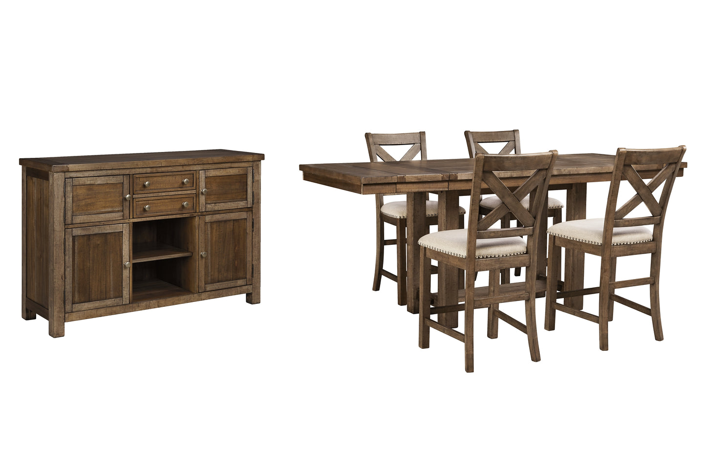 Moriville Counter Height Dining Table and 4 Barstools with Storage Milwaukee Furniture of Chicago - Furniture Store in Chicago Serving Humbolt Park, Roscoe Village, Avondale, & Homan Square