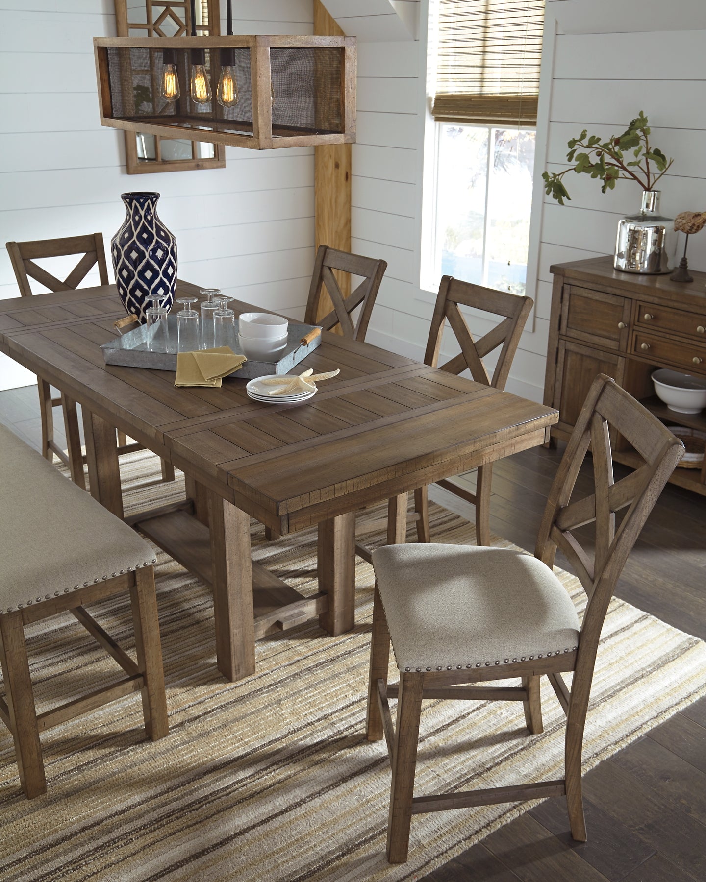 Moriville Counter Height Dining Table and 4 Barstools with Storage Milwaukee Furniture of Chicago - Furniture Store in Chicago Serving Humbolt Park, Roscoe Village, Avondale, & Homan Square