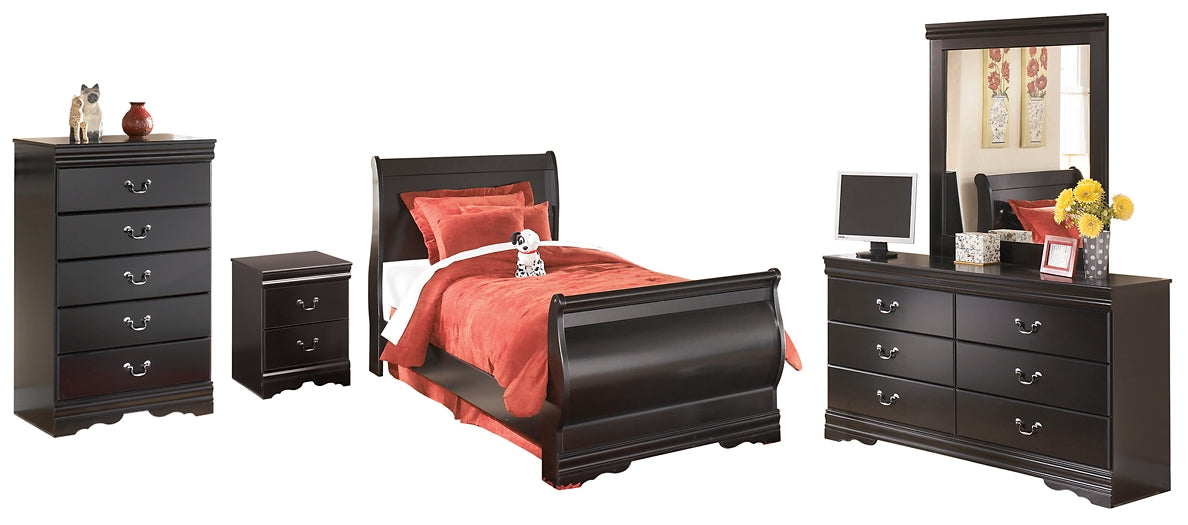 Huey Vineyard Twin Sleigh Bed with Mirrored Dresser, Chest and Nightstand Milwaukee Furniture of Chicago - Furniture Store in Chicago Serving Humbolt Park, Roscoe Village, Avondale, & Homan Square