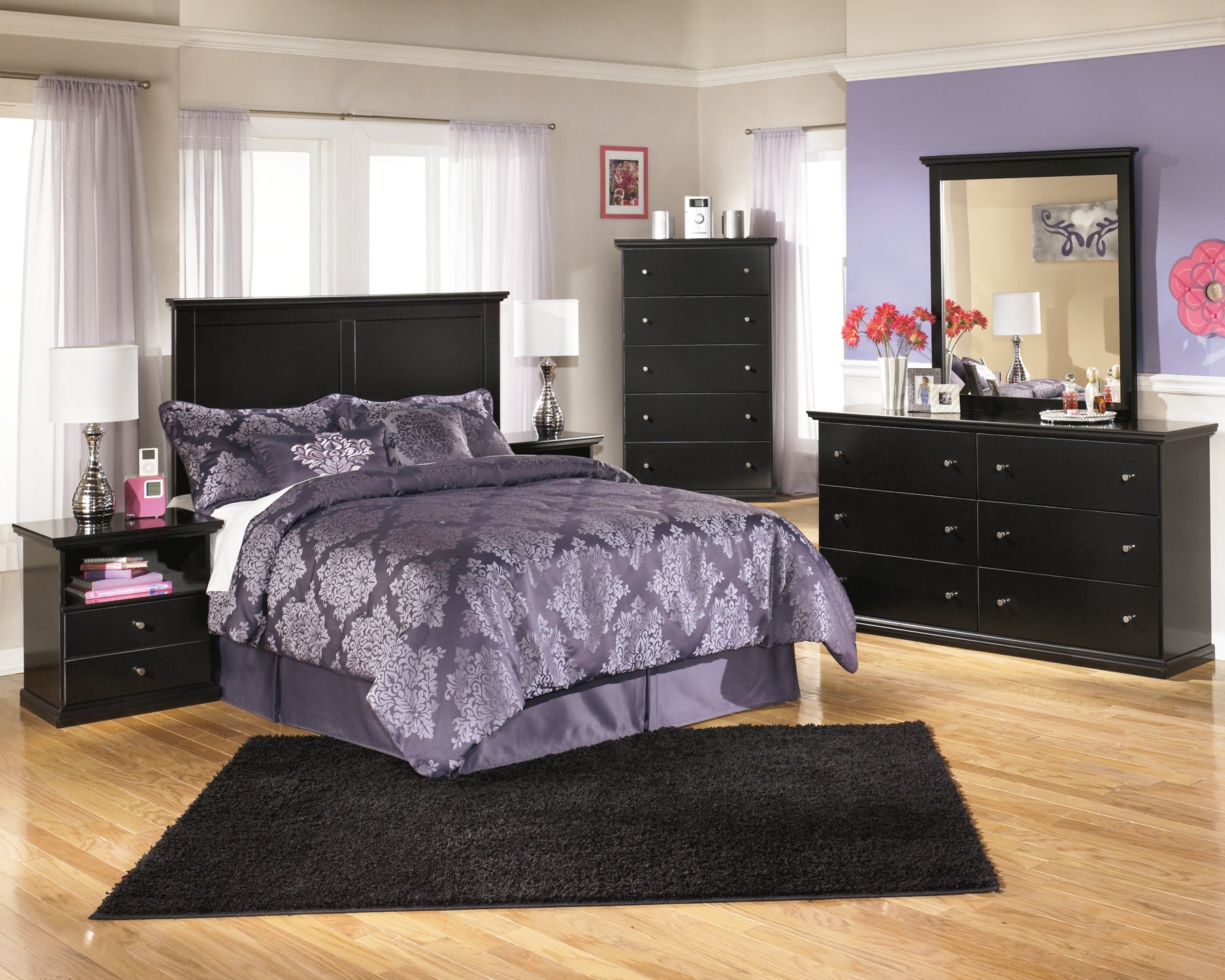 Maribel Full Panel Headboard with Mirrored Dresser, Chest and 2 Nightstands Milwaukee Furniture of Chicago - Furniture Store in Chicago Serving Humbolt Park, Roscoe Village, Avondale, & Homan Square