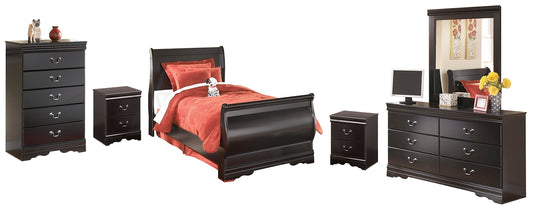 Huey Vineyard Twin Sleigh Bed with Mirrored Dresser, Chest and 2 Nightstands Milwaukee Furniture of Chicago - Furniture Store in Chicago Serving Humbolt Park, Roscoe Village, Avondale, & Homan Square