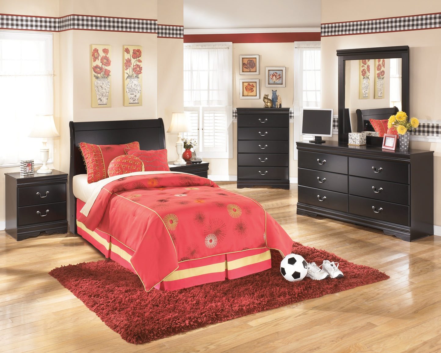 Huey Vineyard Twin Sleigh Headboard with Mirrored Dresser, Chest and Nightstand Milwaukee Furniture of Chicago - Furniture Store in Chicago Serving Humbolt Park, Roscoe Village, Avondale, & Homan Square