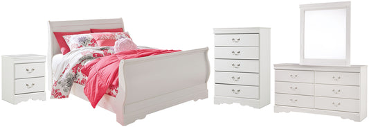 Anarasia Full Sleigh Bed with Mirrored Dresser, Chest and Nightstand Milwaukee Furniture of Chicago - Furniture Store in Chicago Serving Humbolt Park, Roscoe Village, Avondale, & Homan Square