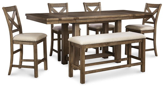 Moriville Counter Height Dining Table and 4 Barstools and Bench Milwaukee Furniture of Chicago - Furniture Store in Chicago Serving Humbolt Park, Roscoe Village, Avondale, & Homan Square