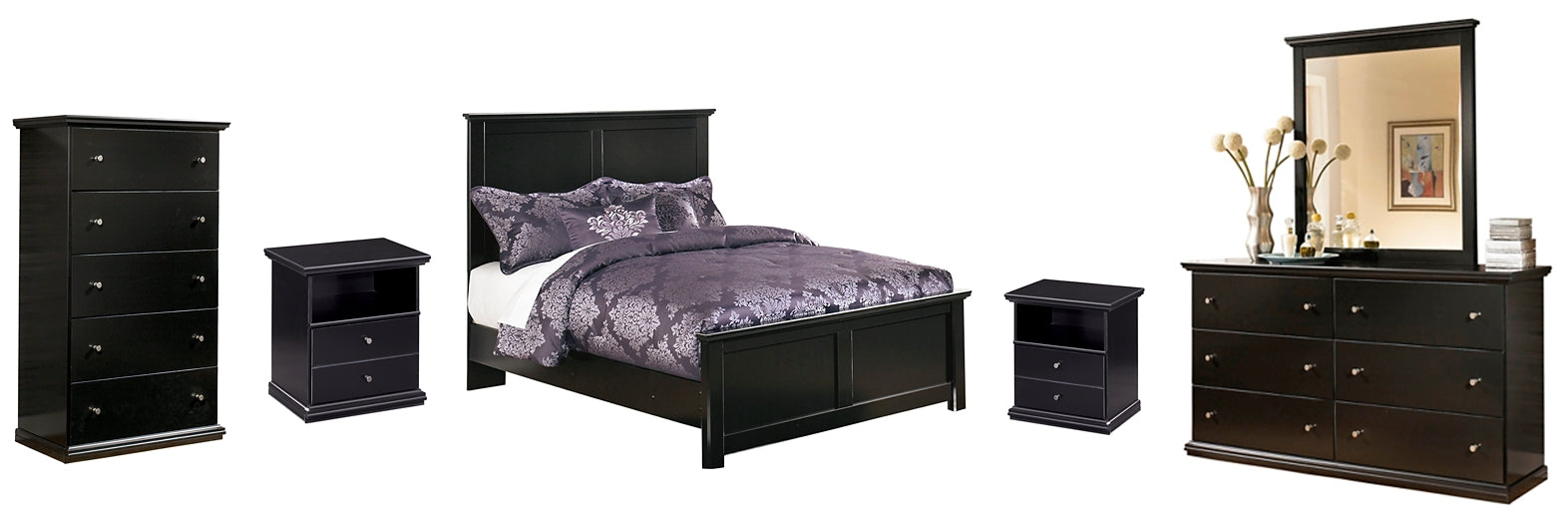 Maribel Full Panel Bed with Mirrored Dresser, Chest and 2 Nightstands Milwaukee Furniture of Chicago - Furniture Store in Chicago Serving Humbolt Park, Roscoe Village, Avondale, & Homan Square