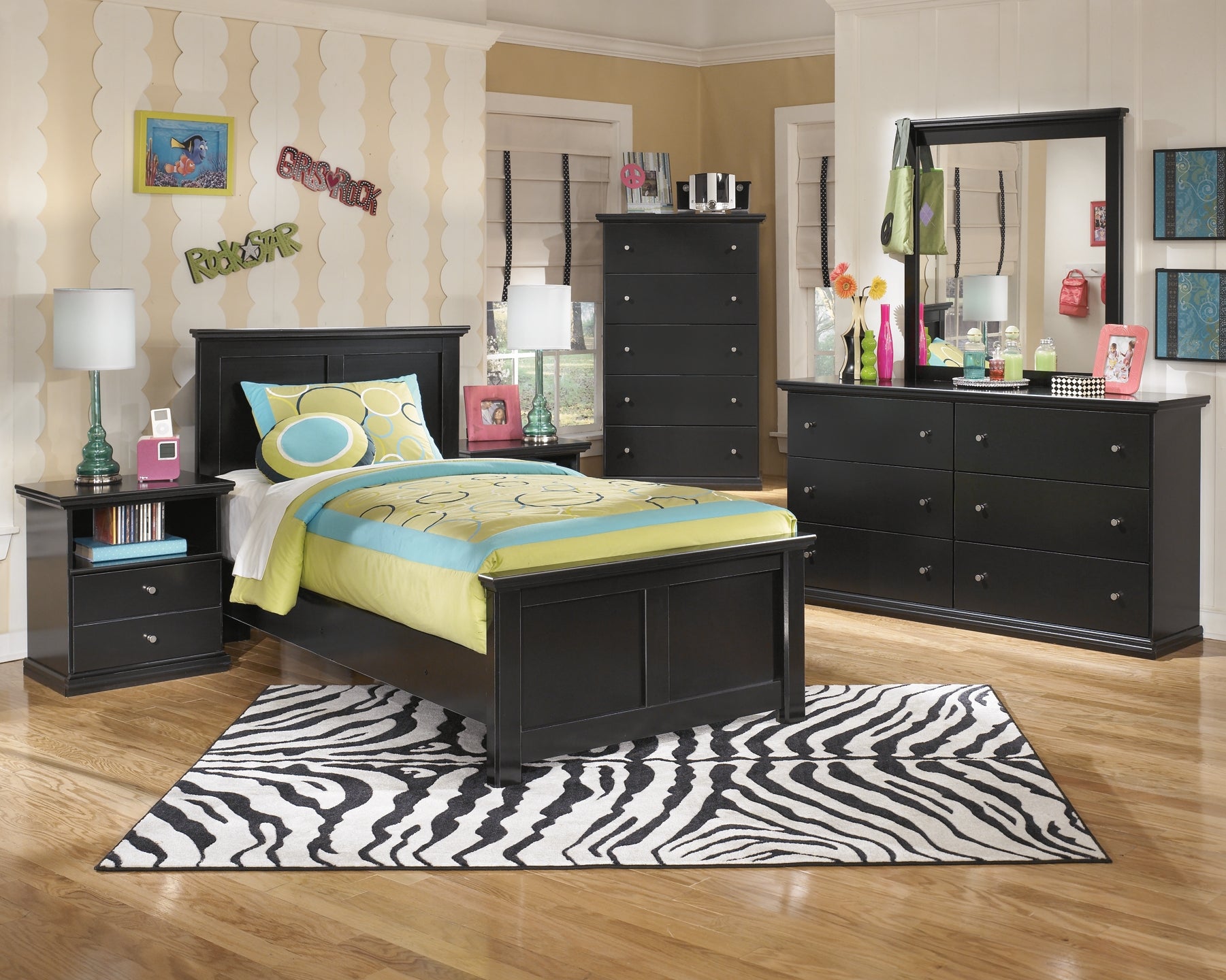Maribel Twin Panel Bed with Mirrored Dresser, Chest and 2 Nightstands Milwaukee Furniture of Chicago - Furniture Store in Chicago Serving Humbolt Park, Roscoe Village, Avondale, & Homan Square