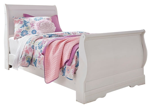 Anarasia Twin Sleigh Bed with Mirrored Dresser