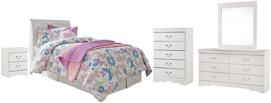 Anarasia Twin Sleigh Headboard with Mirrored Dresser, Chest and Nightstand Milwaukee Furniture of Chicago - Furniture Store in Chicago Serving Humbolt Park, Roscoe Village, Avondale, & Homan Square