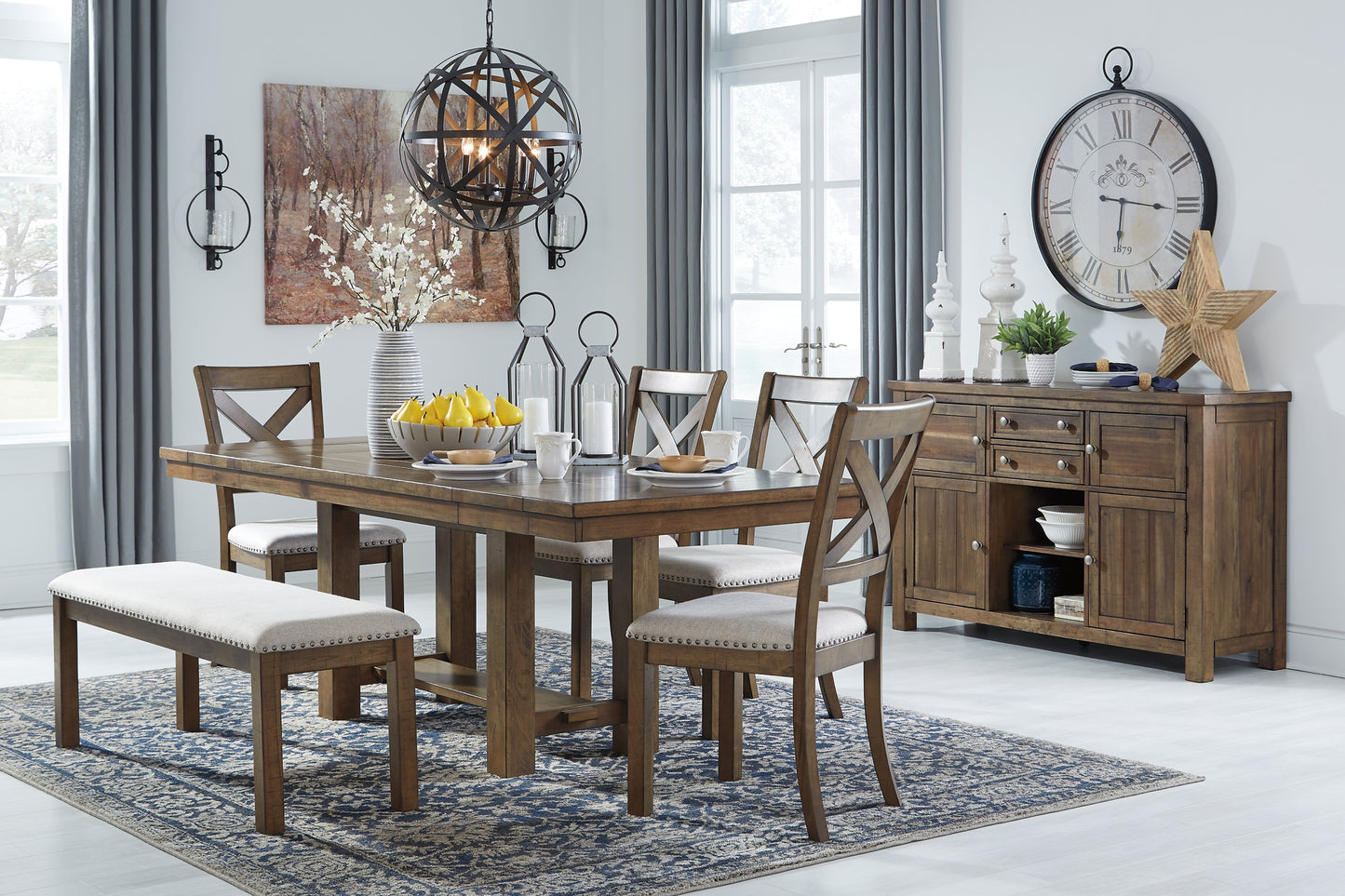 Moriville Dining Table and 4 Chairs and Bench with Storage Milwaukee Furniture of Chicago - Furniture Store in Chicago Serving Humbolt Park, Roscoe Village, Avondale, & Homan Square