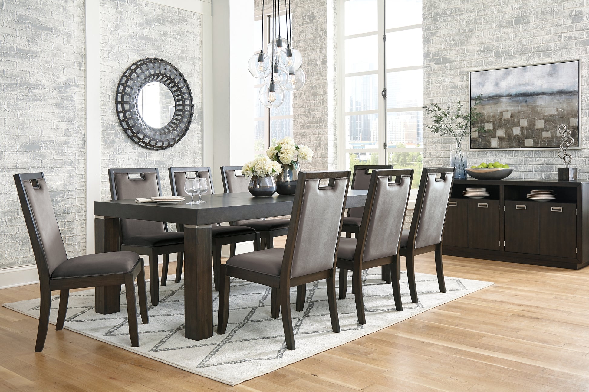 Hyndell Dining Table and 8 Chairs with Storage Milwaukee Furniture of Chicago - Furniture Store in Chicago Serving Humbolt Park, Roscoe Village, Avondale, & Homan Square