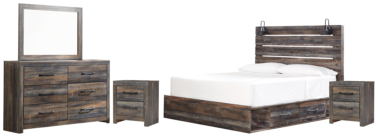 Drystan King Panel Bed with 2 Storage Drawers with Mirrored Dresser and 2 Nightstands Milwaukee Furniture of Chicago - Furniture Store in Chicago Serving Humbolt Park, Roscoe Village, Avondale, & Homan Square