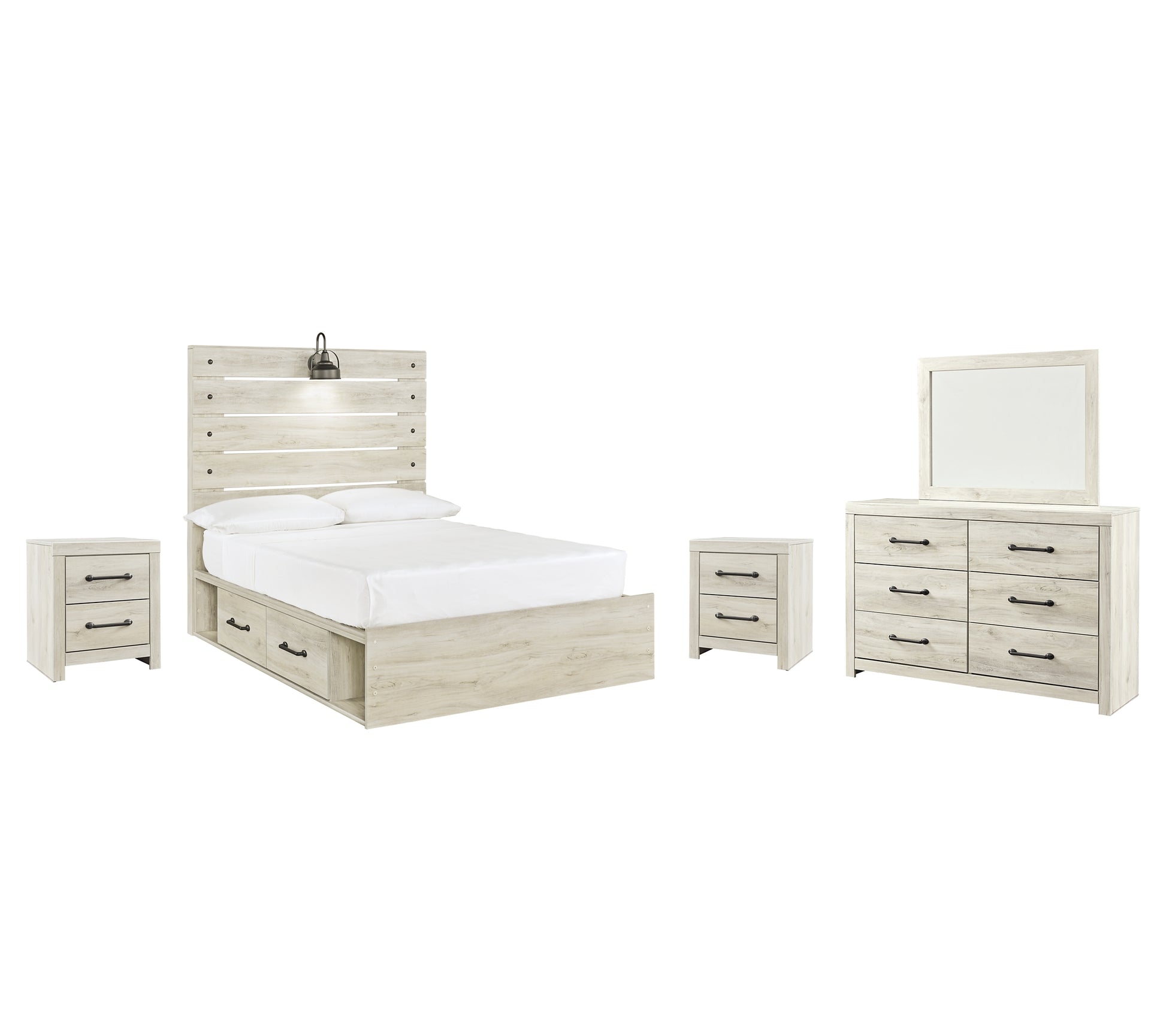 Cambeck Full Panel Bed with 4 Storage Drawers with Mirrored Dresser and 2 Nightstands Milwaukee Furniture of Chicago - Furniture Store in Chicago Serving Humbolt Park, Roscoe Village, Avondale, & Homan Square