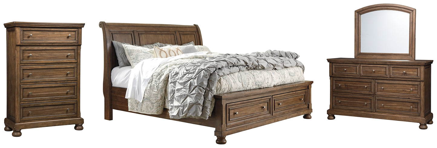 Flynnter Queen Sleigh Bed with 2 Storage Drawers with Mirrored Dresser and Chest Milwaukee Furniture of Chicago - Furniture Store in Chicago Serving Humbolt Park, Roscoe Village, Avondale, & Homan Square