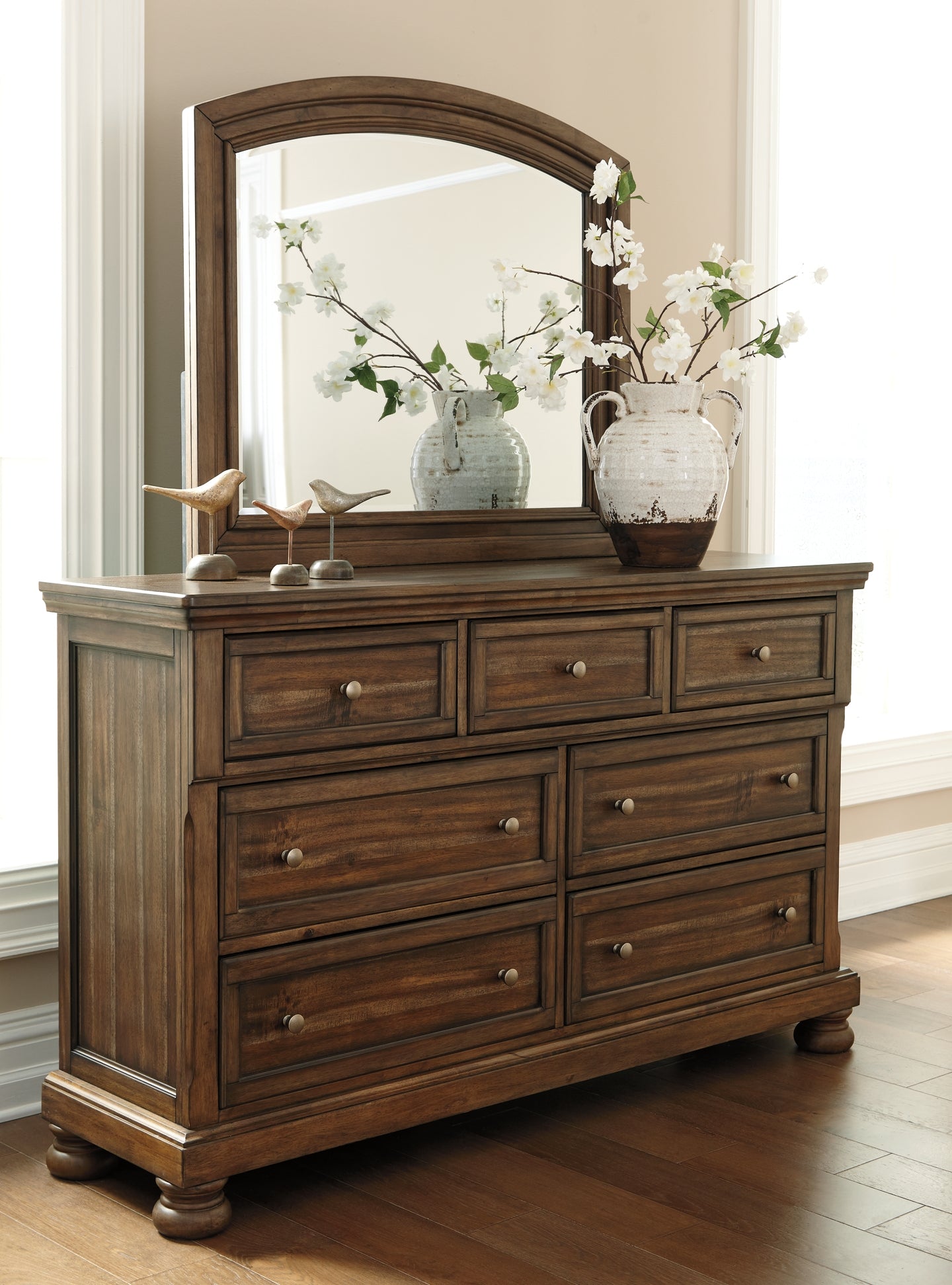 Flynnter Queen Panel Bed with 2 Storage Drawers with Mirrored Dresser and Chest Milwaukee Furniture of Chicago - Furniture Store in Chicago Serving Humbolt Park, Roscoe Village, Avondale, & Homan Square