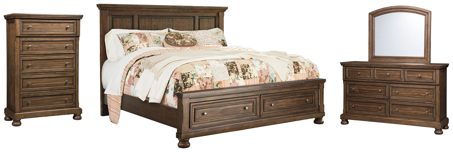 Flynnter Queen Panel Bed with 2 Storage Drawers with Mirrored Dresser and Chest Milwaukee Furniture of Chicago - Furniture Store in Chicago Serving Humbolt Park, Roscoe Village, Avondale, & Homan Square