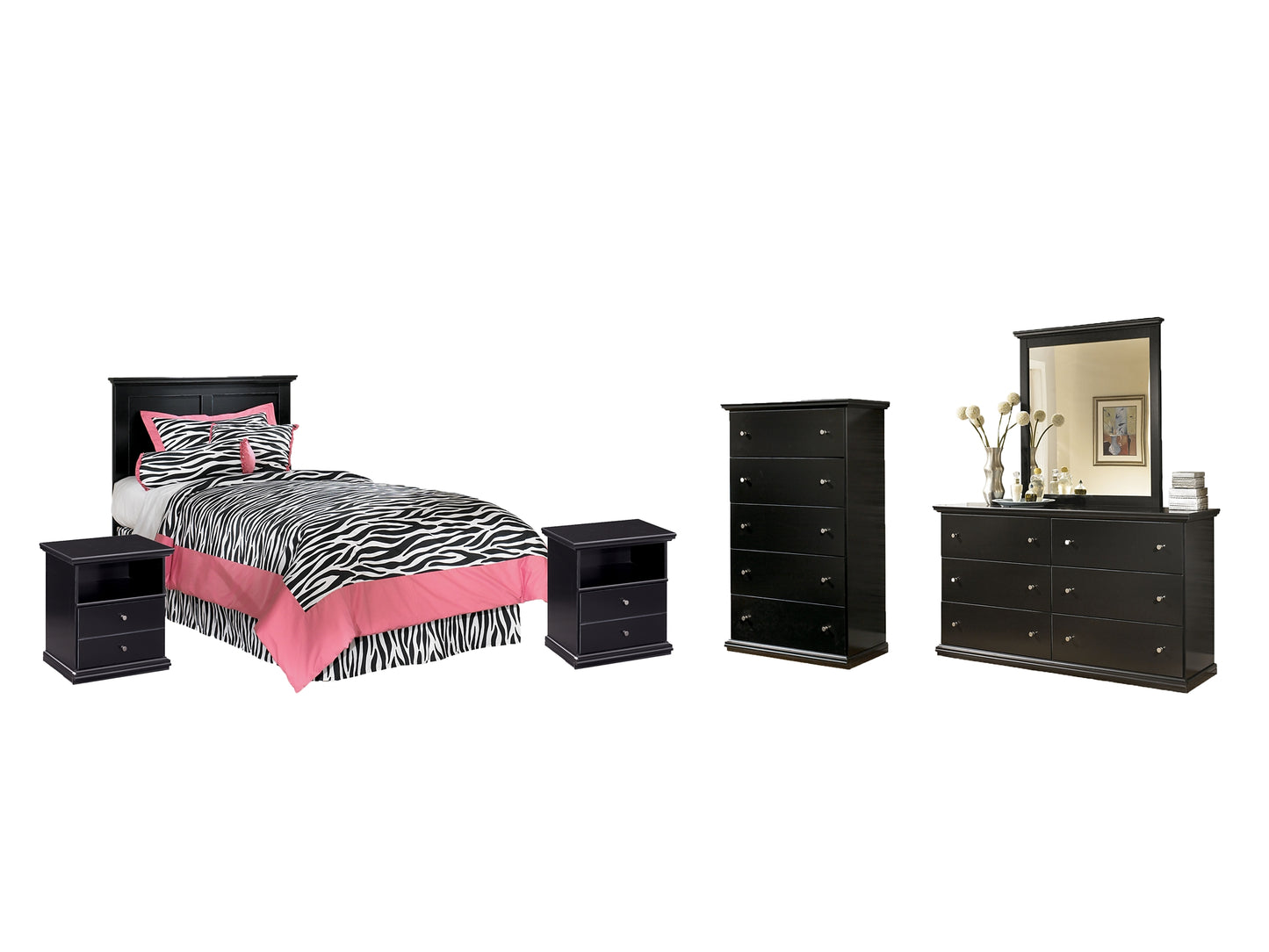 Maribel Twin Panel Headboard with Mirrored Dresser, Chest and 2 Nightstands Milwaukee Furniture of Chicago - Furniture Store in Chicago Serving Humbolt Park, Roscoe Village, Avondale, & Homan Square