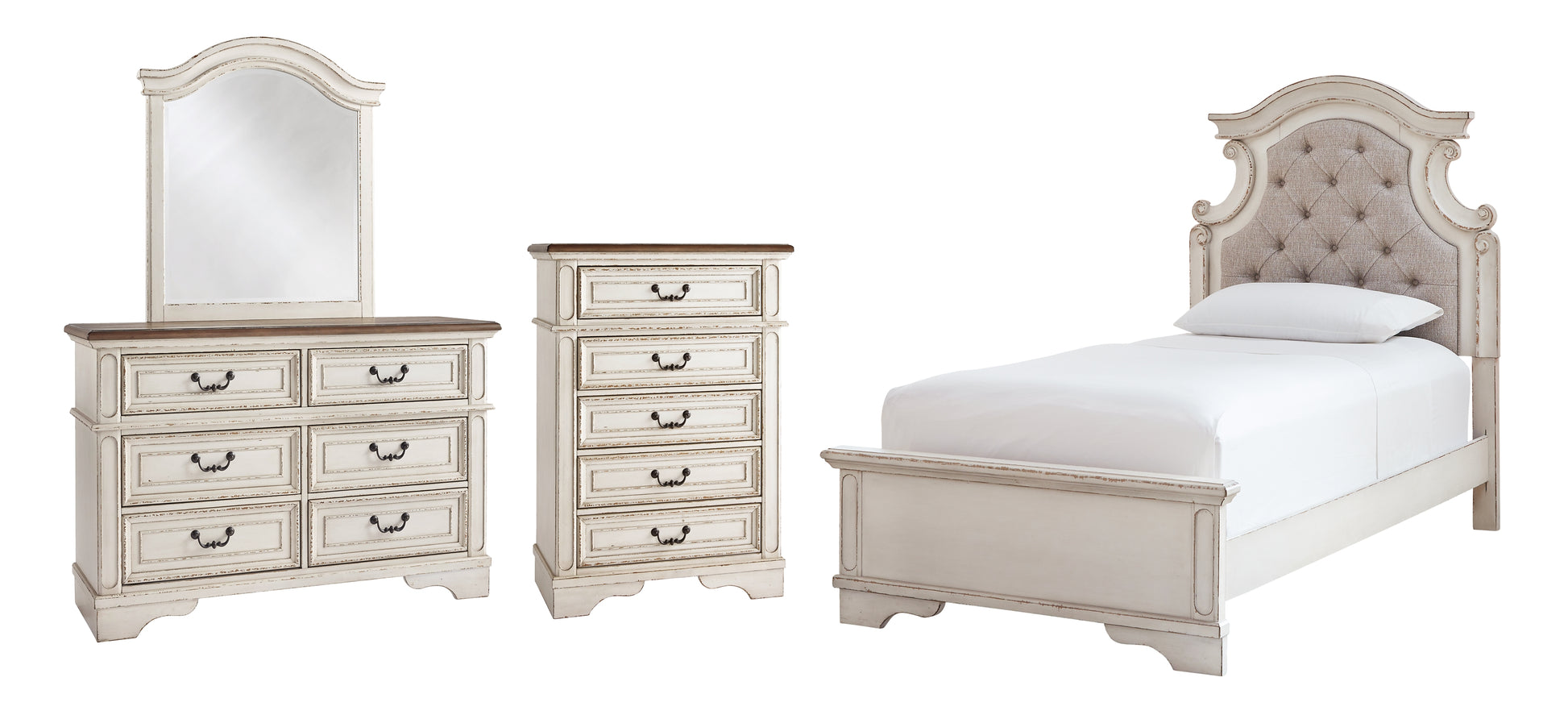 Realyn Twin Panel Bed with Mirrored Dresser and Chest Milwaukee Furniture of Chicago - Furniture Store in Chicago Serving Humbolt Park, Roscoe Village, Avondale, & Homan Square
