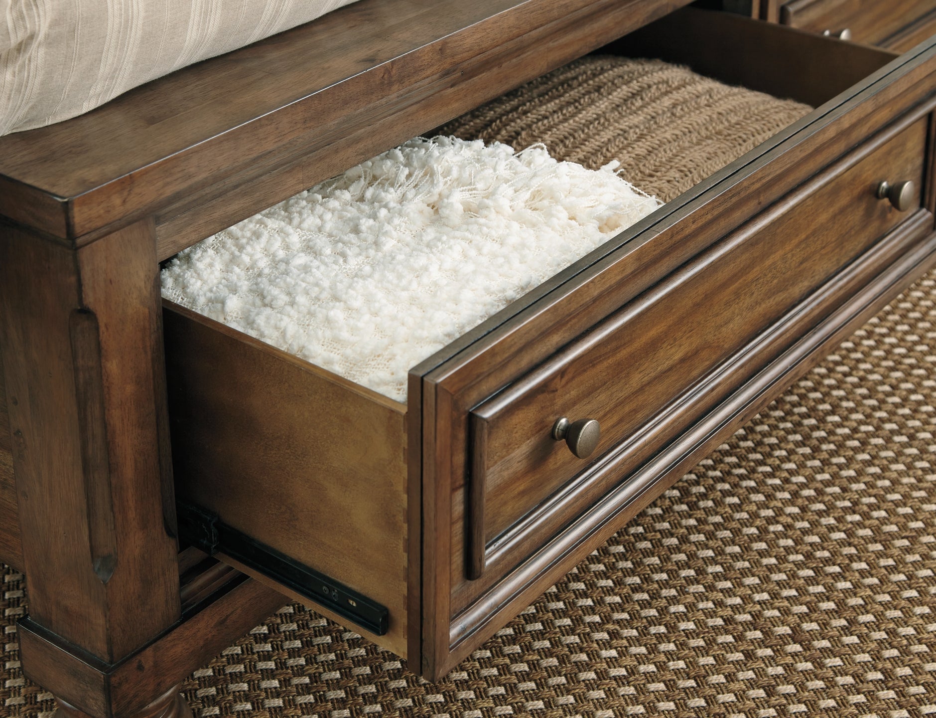 Flynnter Queen Sleigh Bed with 2 Storage Drawers with Mirrored Dresser and Chest Milwaukee Furniture of Chicago - Furniture Store in Chicago Serving Humbolt Park, Roscoe Village, Avondale, & Homan Square