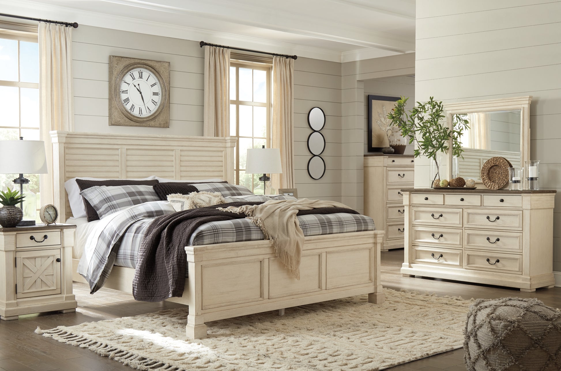 Bolanburg California King Panel Bed with Mirrored Dresser, Chest and Nightstand Milwaukee Furniture of Chicago - Furniture Store in Chicago Serving Humbolt Park, Roscoe Village, Avondale, & Homan Square
