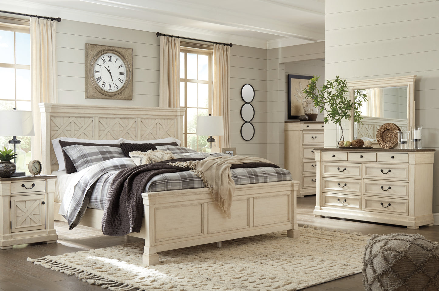 Bolanburg California King Panel Bed with Mirrored Dresser and Chest Milwaukee Furniture of Chicago - Furniture Store in Chicago Serving Humbolt Park, Roscoe Village, Avondale, & Homan Square